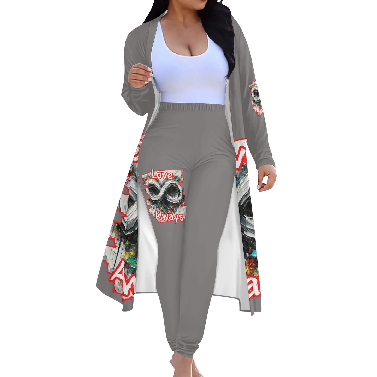 Long Sleeve Cardigan and Leggings Set "Love Always"