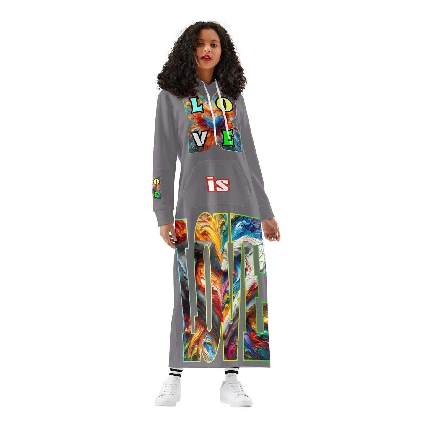 Casual Lightweight Long Hoodie Dress "Love is Love"