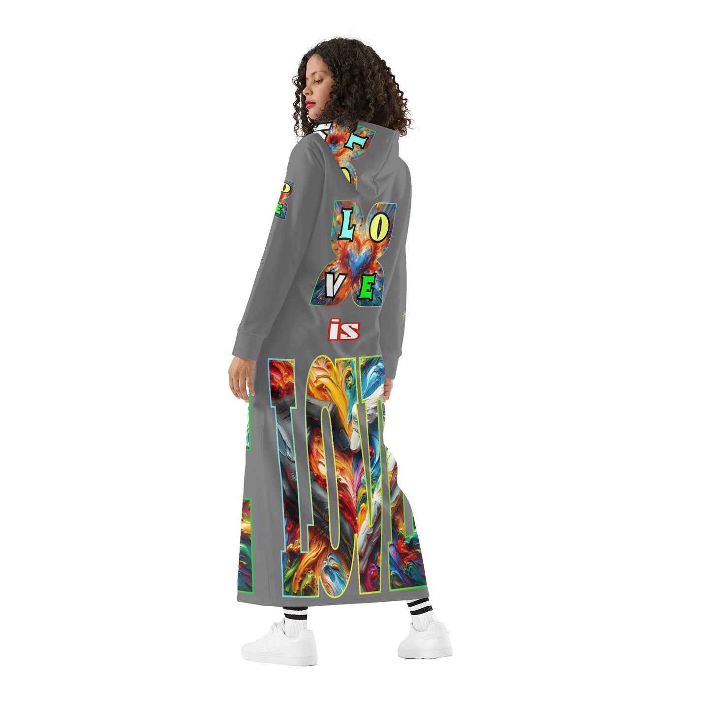 Casual Lightweight Long Hoodie Dress "Love is Love"