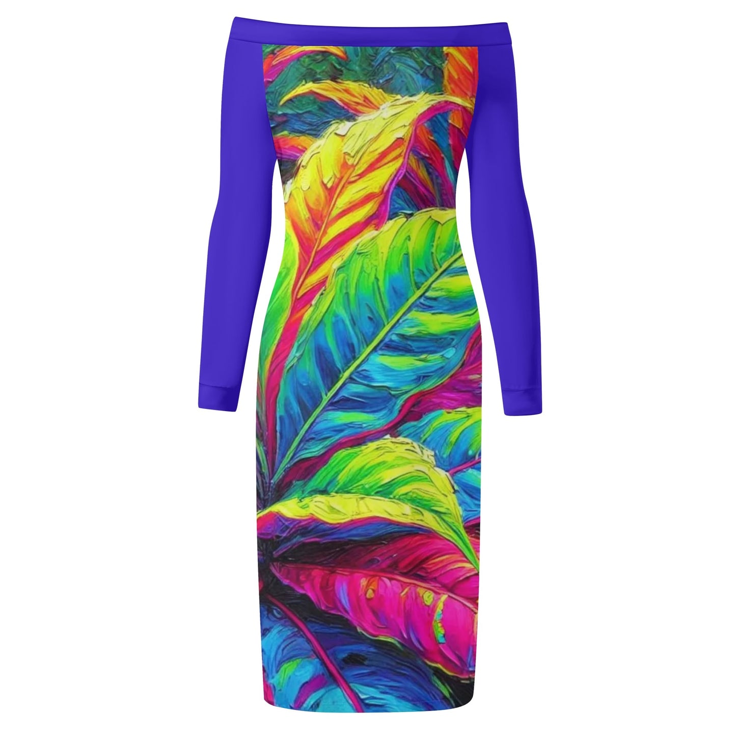 Womens Off The Shoulder Long Sleeve Elegant Wrap Dress "Neon Croton Print"