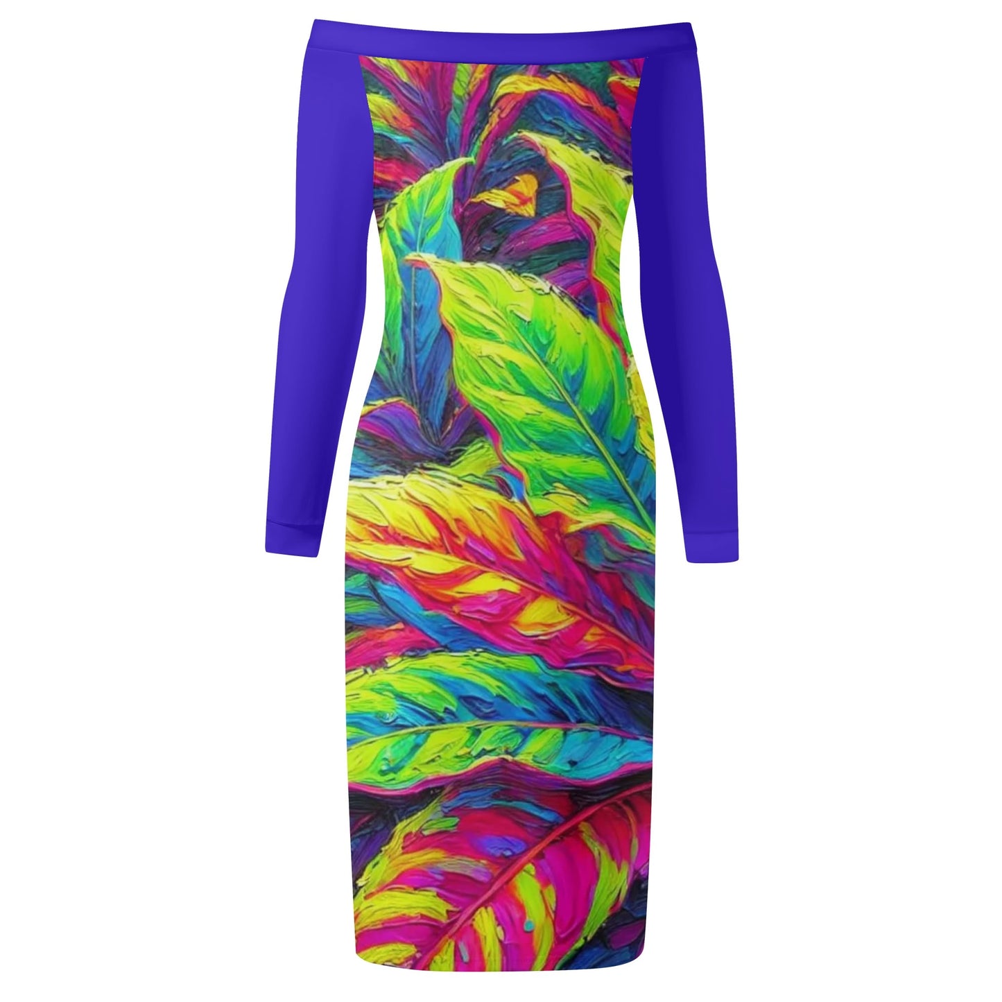 Womens Off The Shoulder Long Sleeve Elegant Wrap Dress "Neon Croton Print"