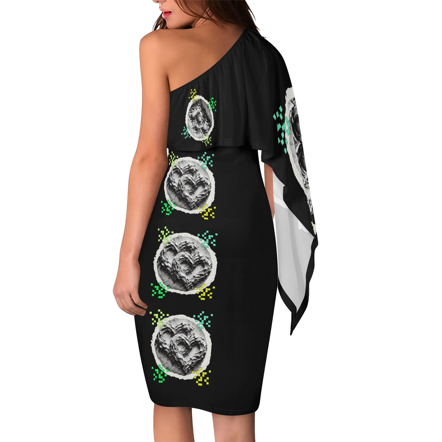 Womens One Shoulder Sleeve Evening Dress "Love Print"