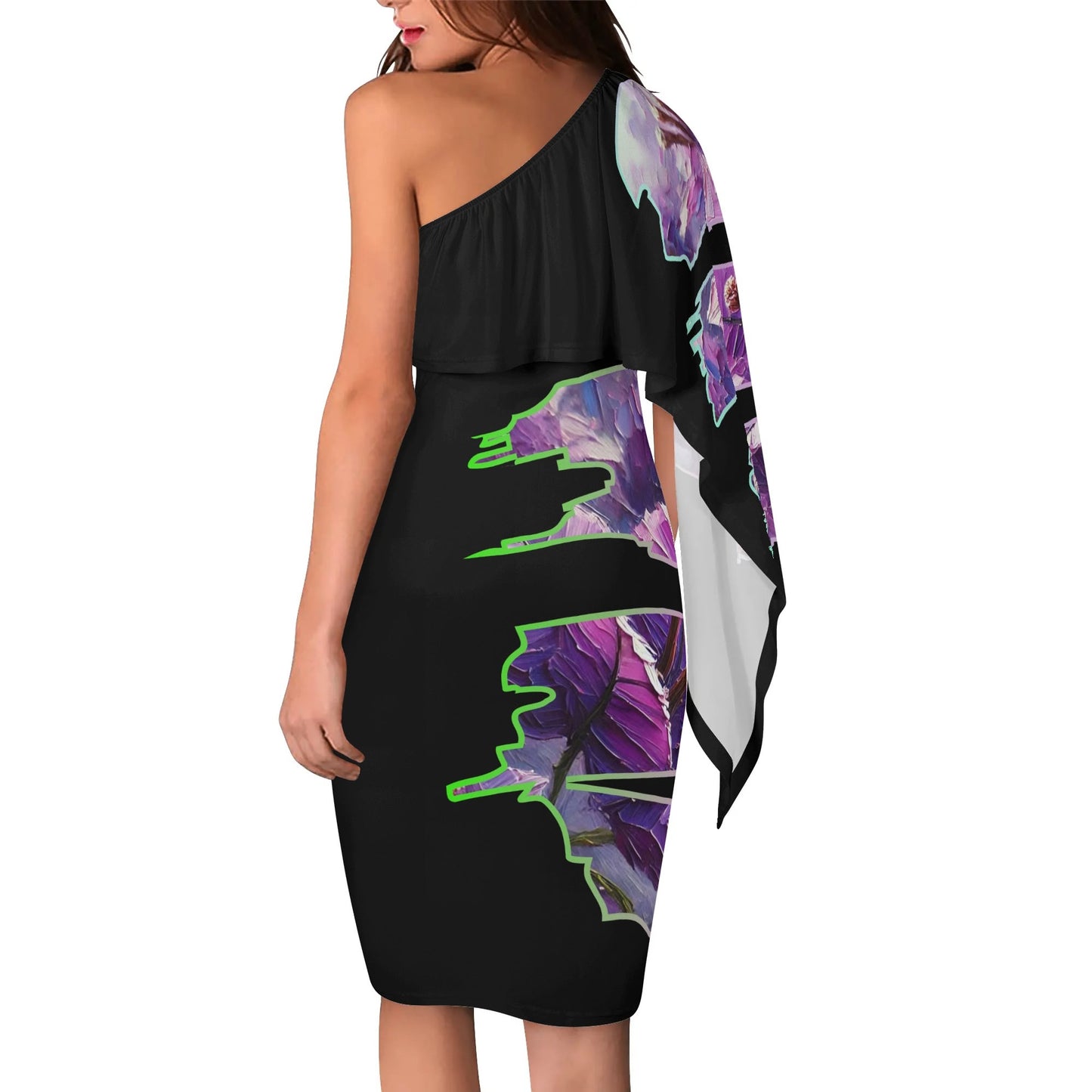 Womens One Shoulder Sleeve Evening Dress "Floral Print"