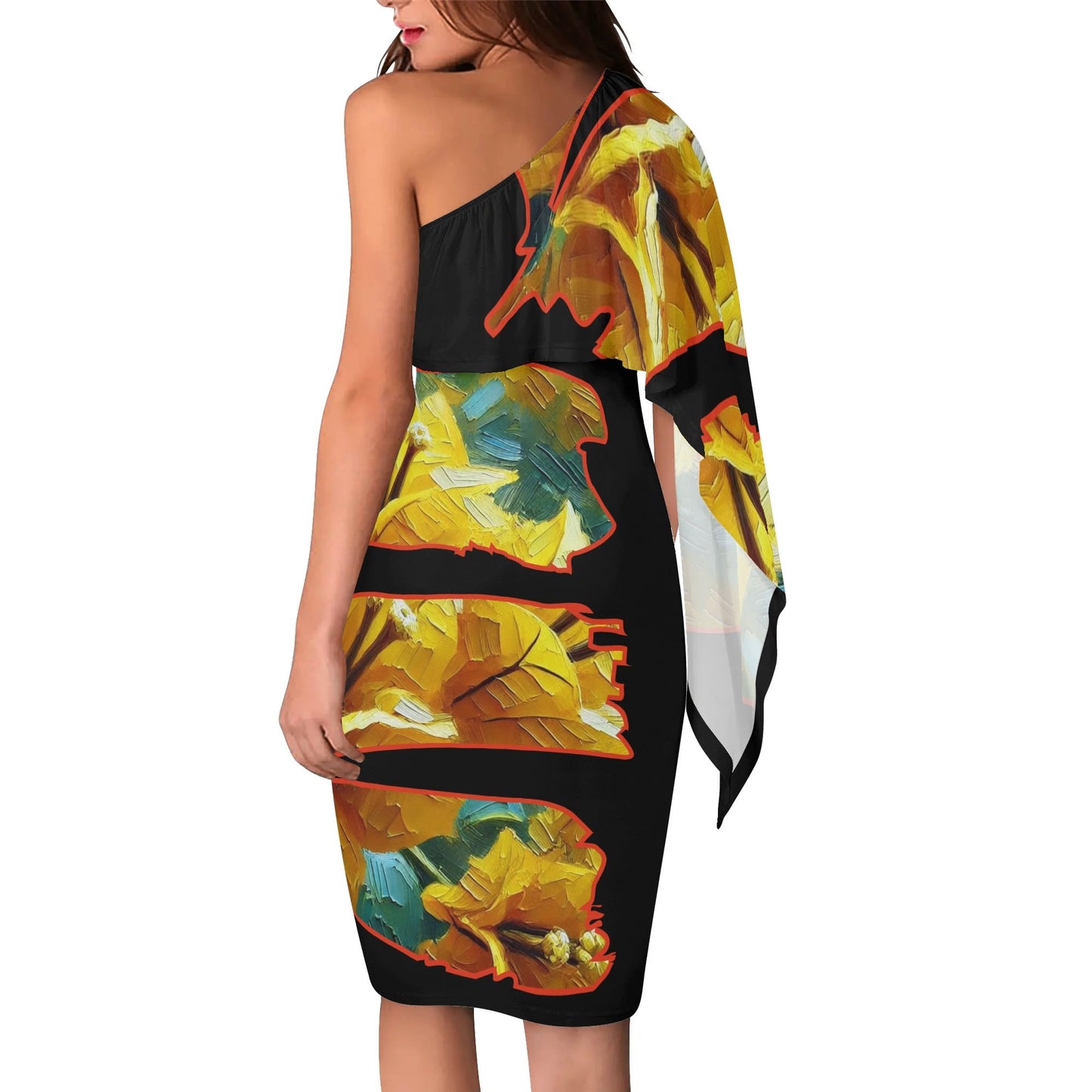 Womens One Shoulder Sleeve Evening Dress "Floral Print"