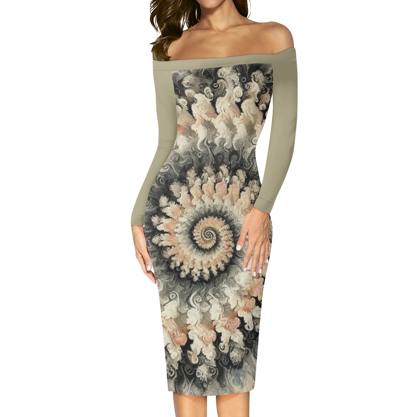 Womens Off The Shoulder Long Sleeve Elegant Wrap Dress "Tie-Dye Print"