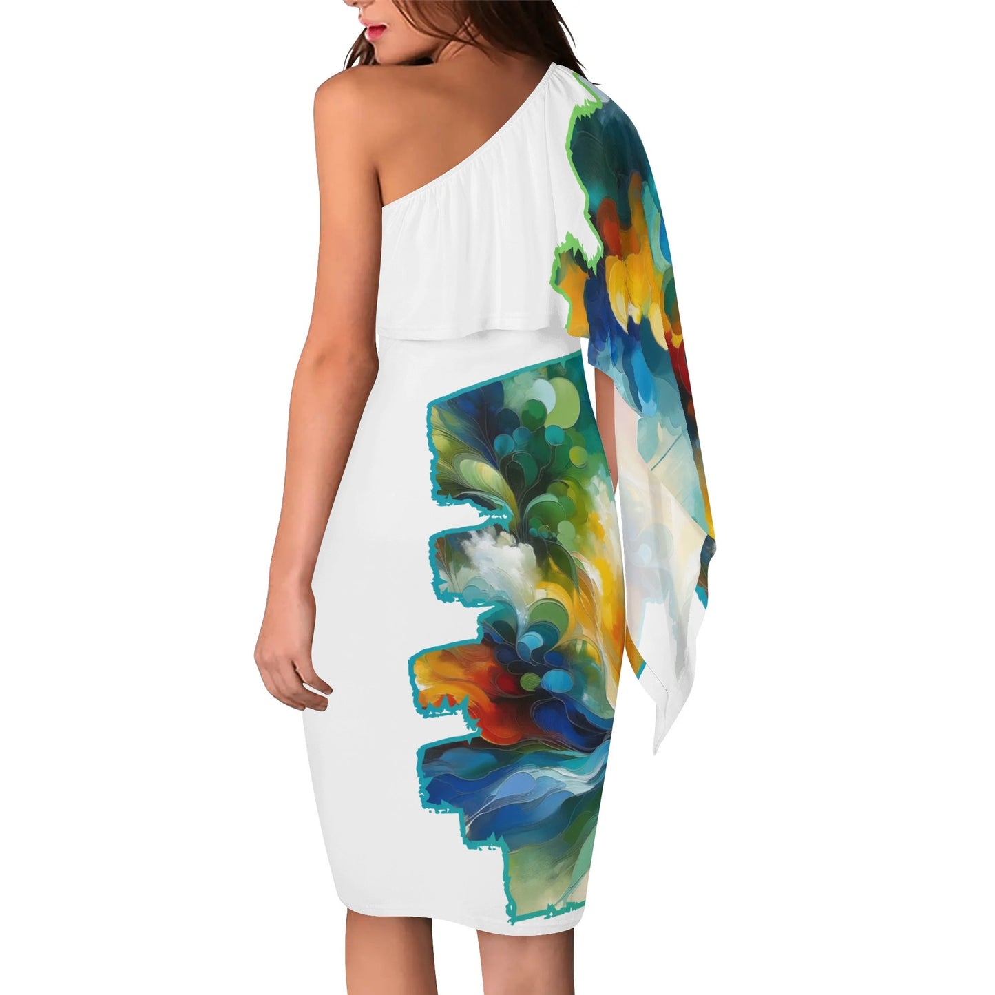 Womens One Shoulder Sleeve Evening Dress "Abstract Print"