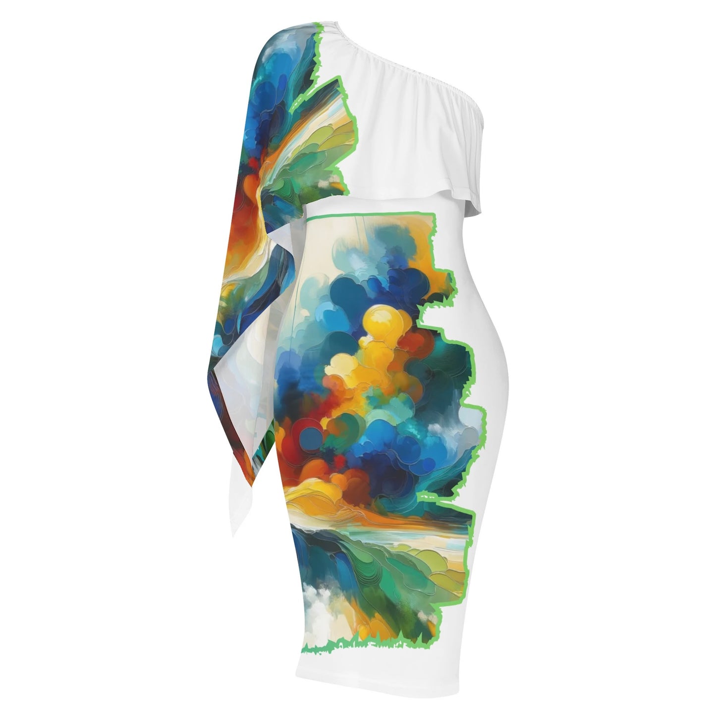 Womens One Shoulder Sleeve Evening Dress "Abstract Print"