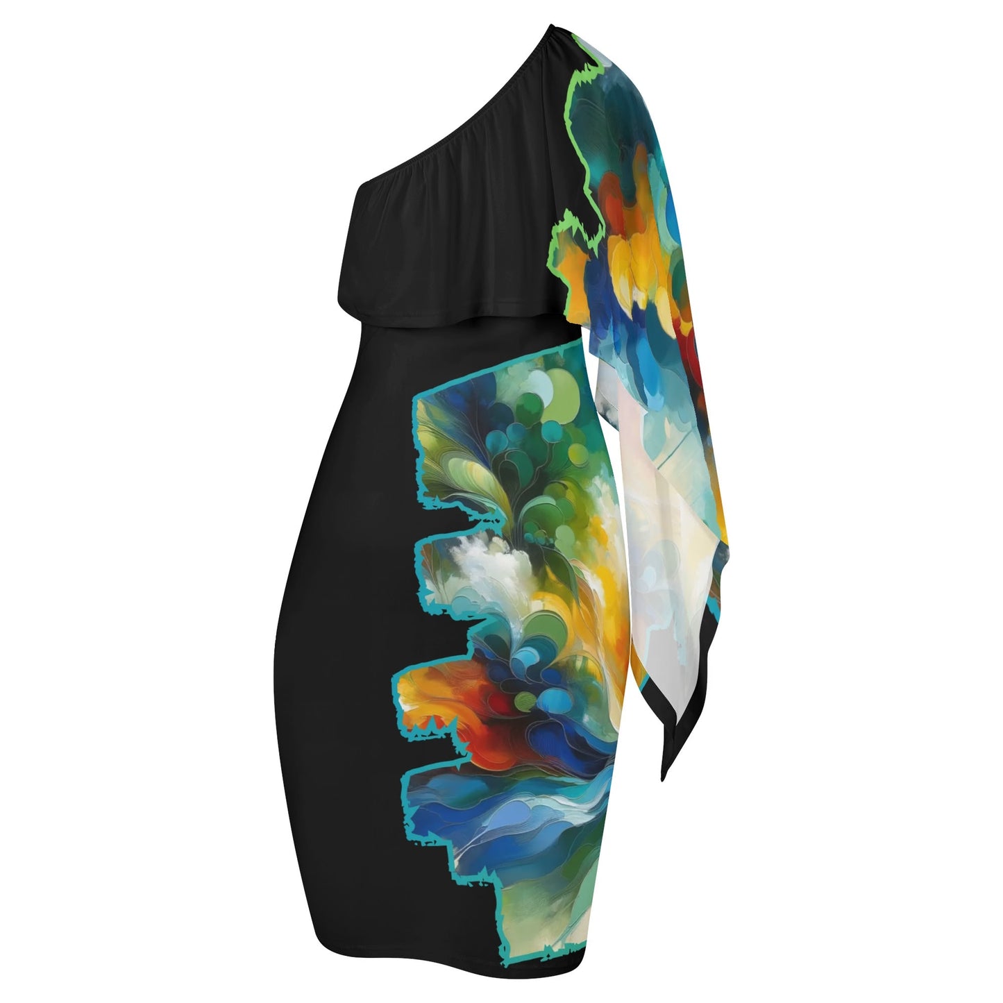 Womens One Shoulder Sleeve Evening Dress "Abstract Print"