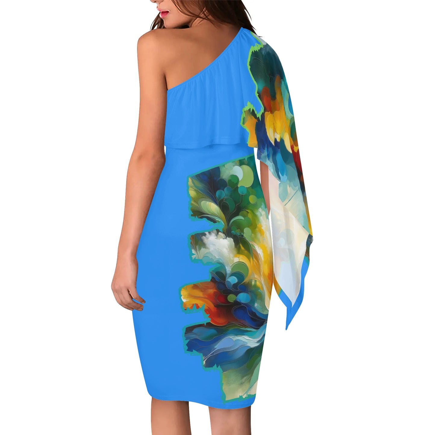 Womens One Shoulder Sleeve Evening Dress "Abstract Print"