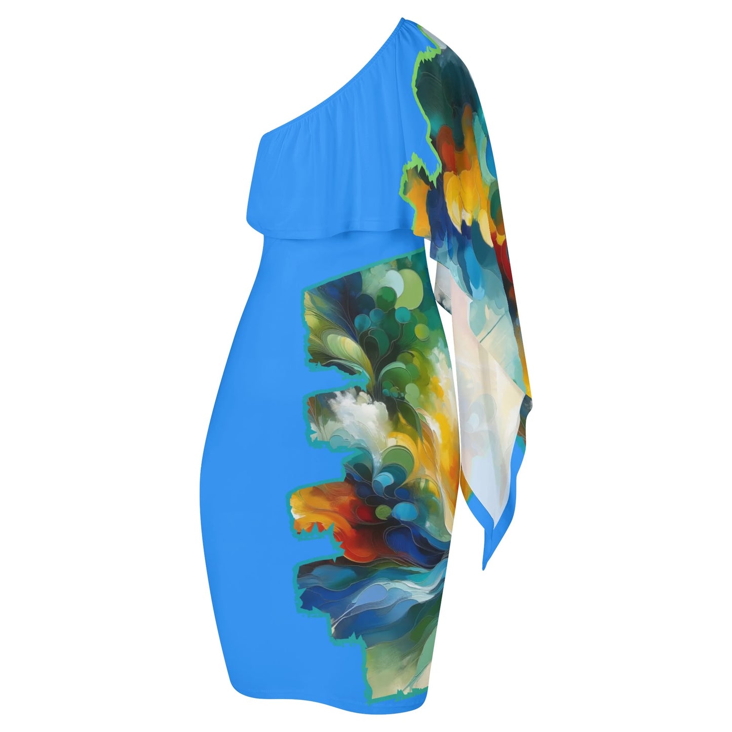 Womens One Shoulder Sleeve Evening Dress "Abstract Print"