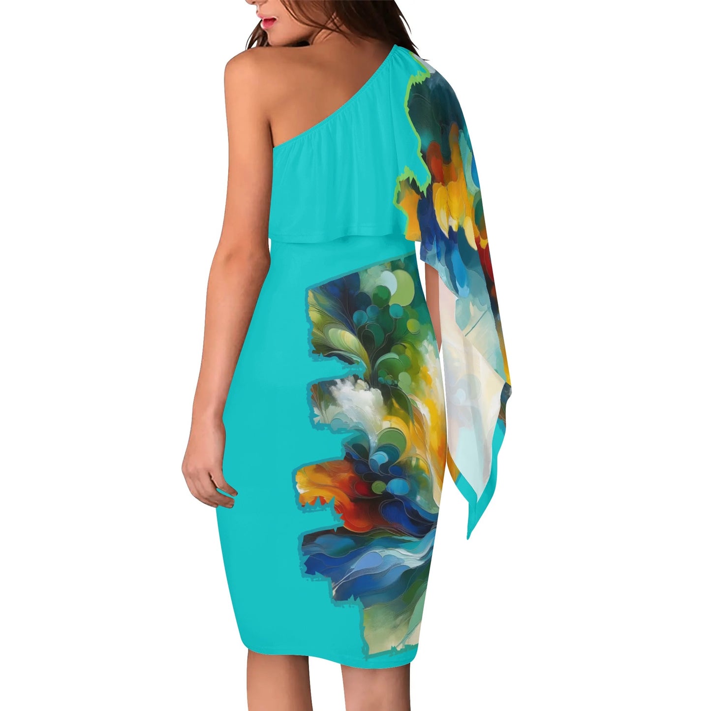 Womens One Shoulder Sleeve Evening Dress "Abstract Print"