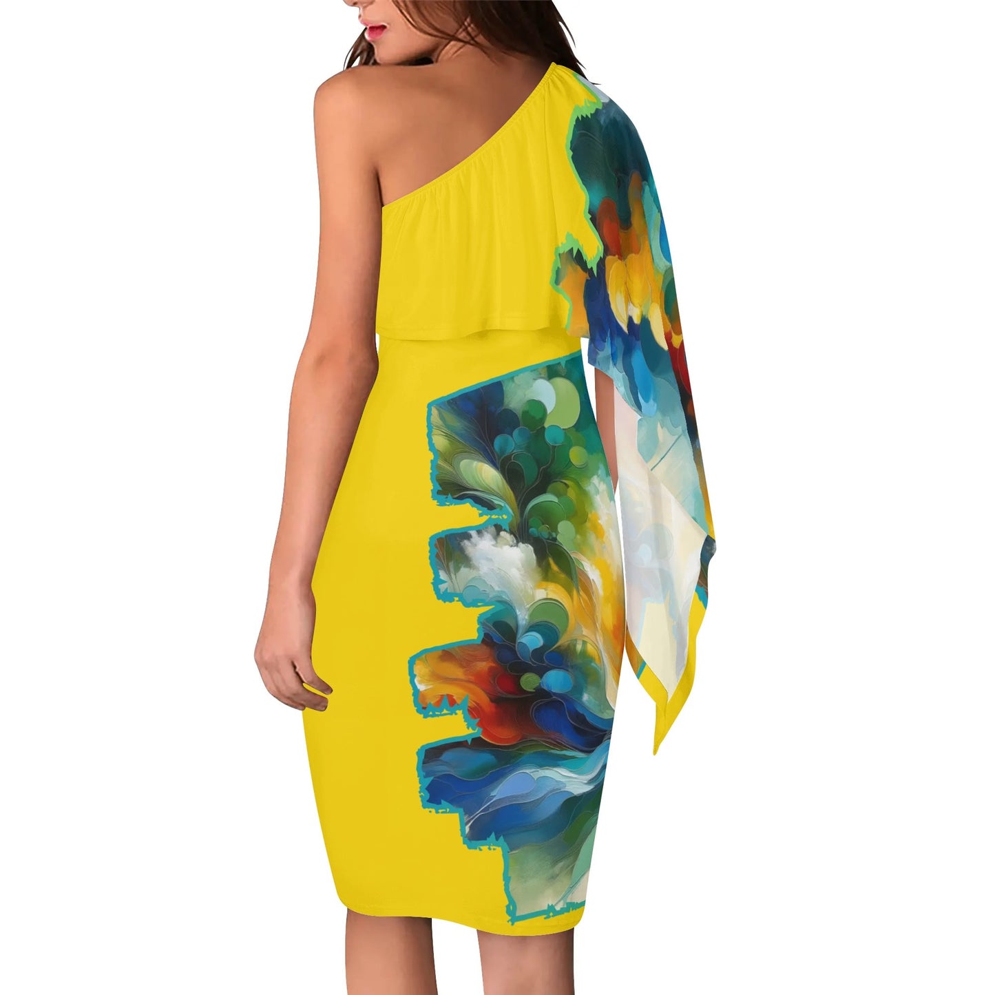 Womens One Shoulder Sleeve Evening Dress "Abstract Print"