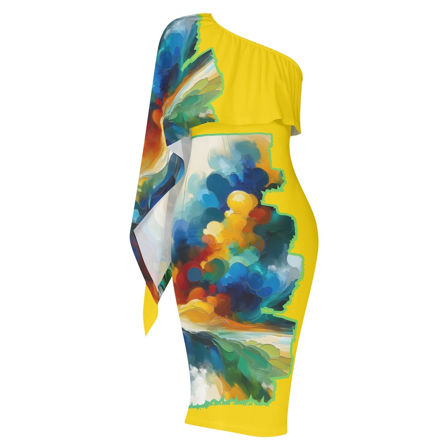 Womens One Shoulder Sleeve Evening Dress "Abstract Print"