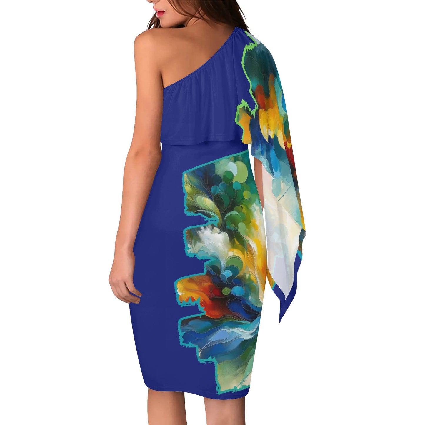 Womens One Shoulder Sleeve Evening Dress "Abstract Print"