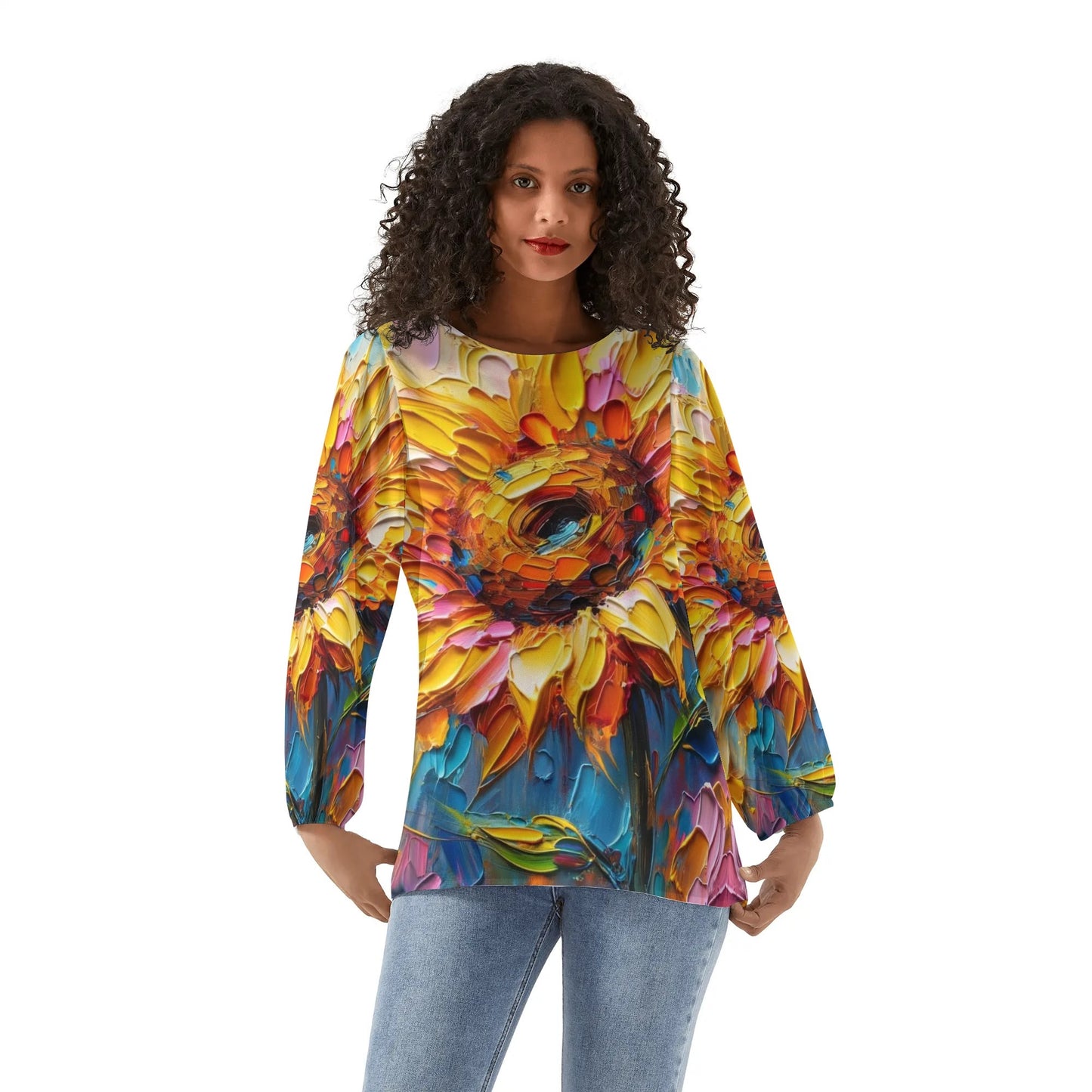 Long-Sleeve Chiffon Blouse "All Over Summer Prints"