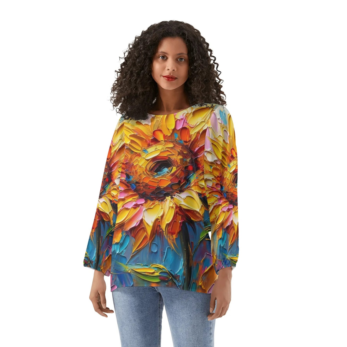 Long-Sleeve Chiffon Blouse "All Over Summer Prints"