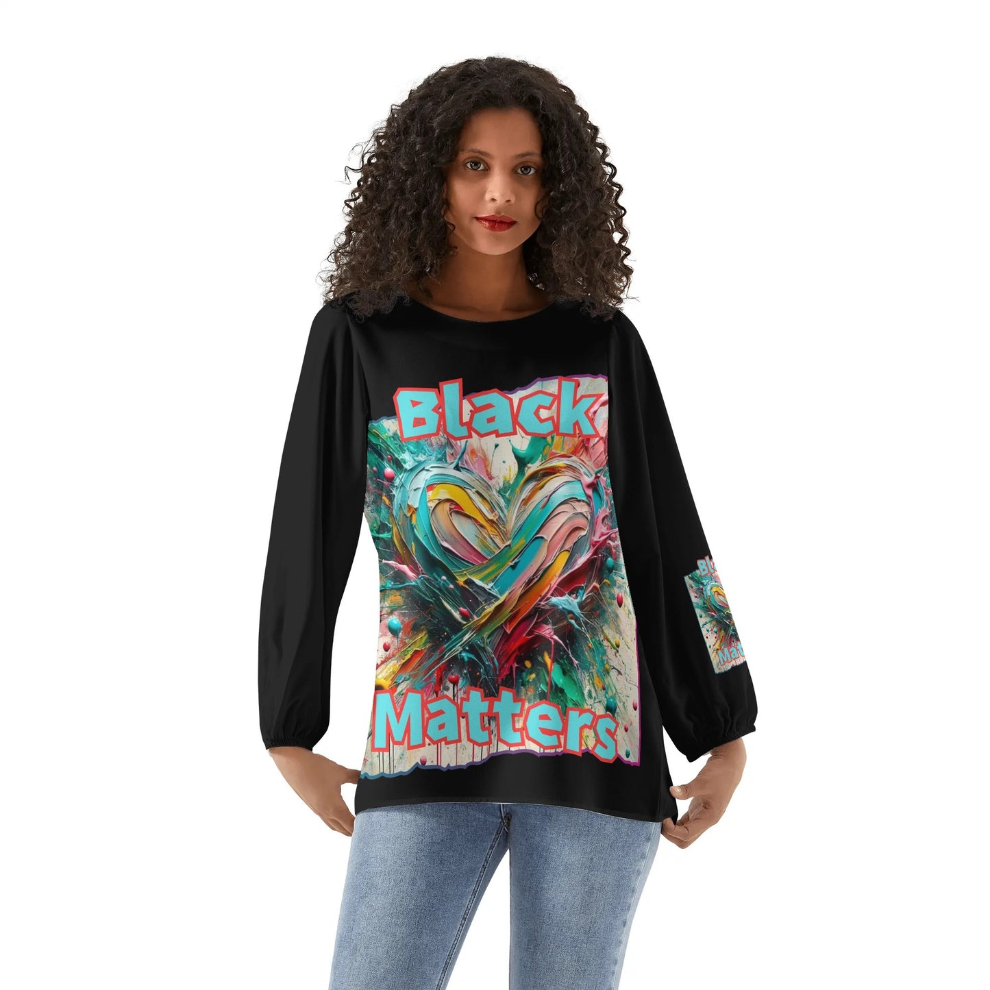 Long-Sleeve Chiffon Blouse "Black Love Matters"