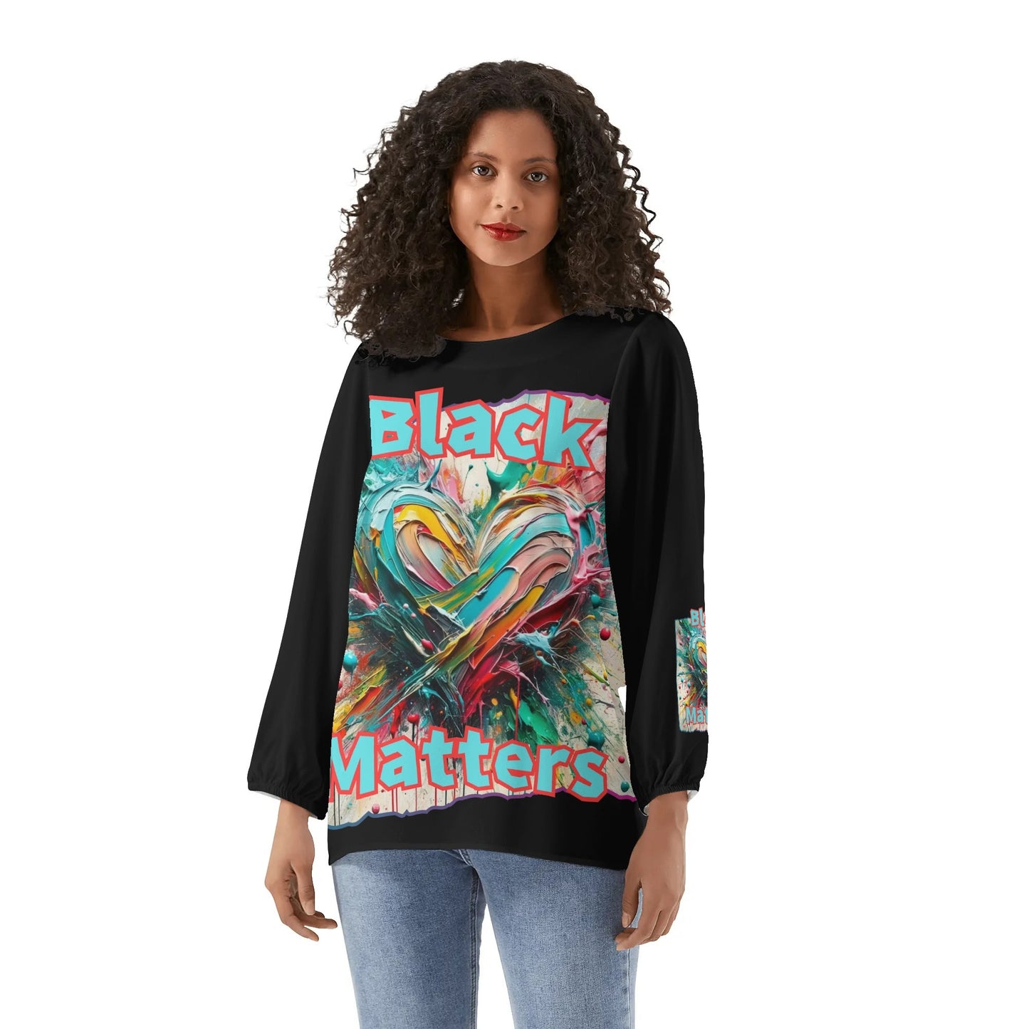 Long-Sleeve Chiffon Blouse "Black Love Matters"