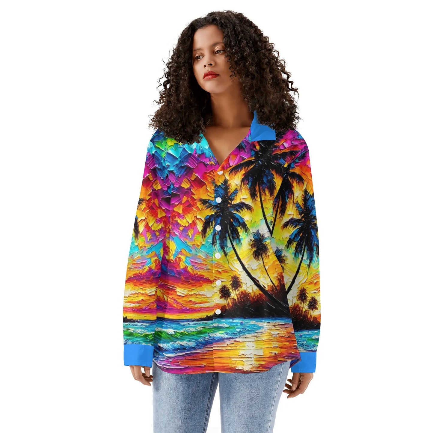 Casual Long Sleeve Button Down Shirt "Caribbean Scene"