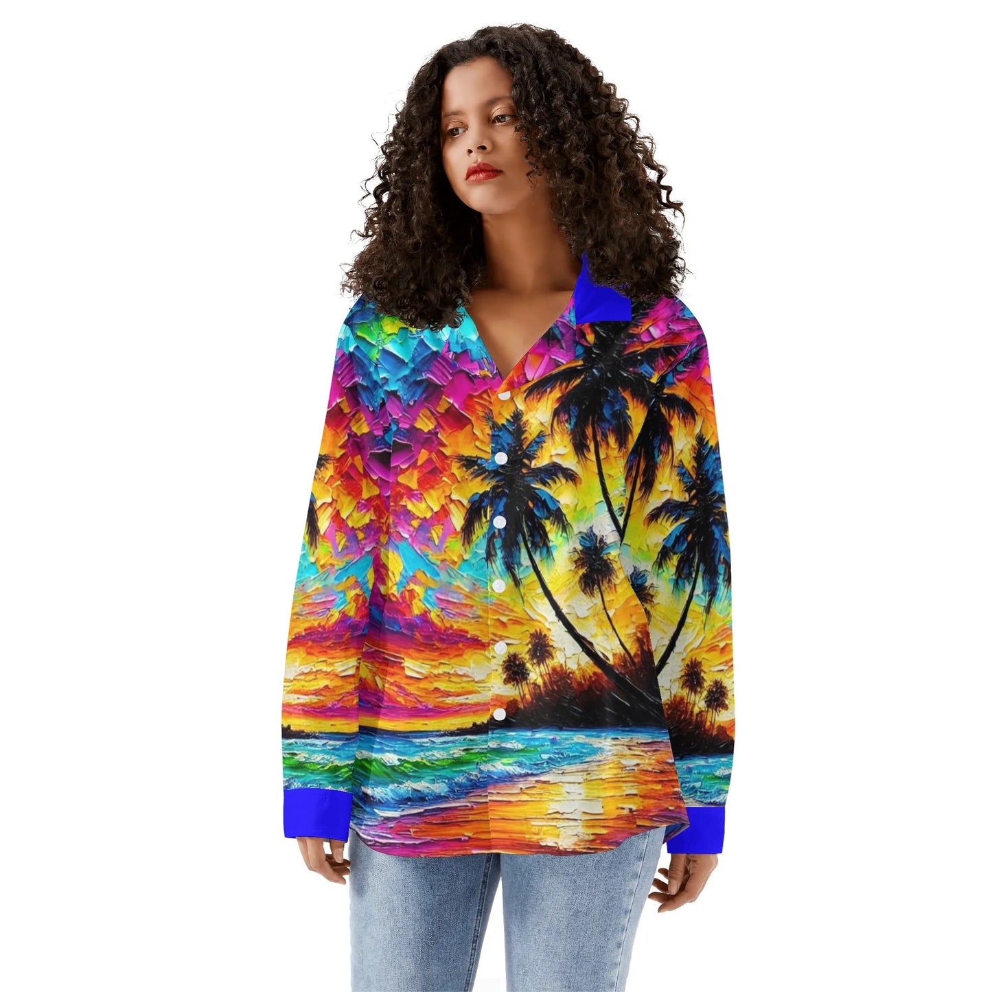 Casual Long Sleeve Button Down Shirt "Caribbean Scene"