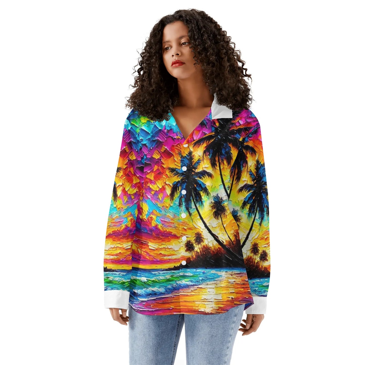 Casual Long Sleeve Button Down Shirt "Caribbean Scene"