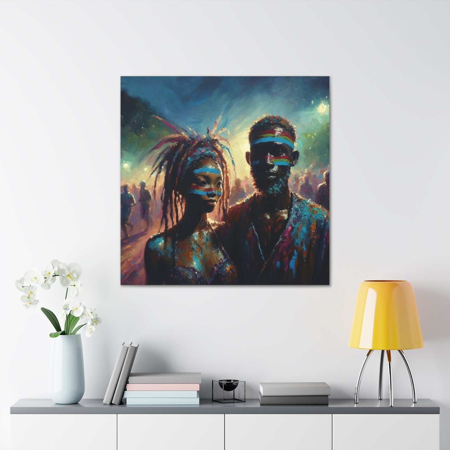 Art Print of Jouvert Morning, Afro-Caribbean Couple#2, Oil Finish, West Indian Ethnicity, Cultural, Heritage, Canvas Gallery Wraps