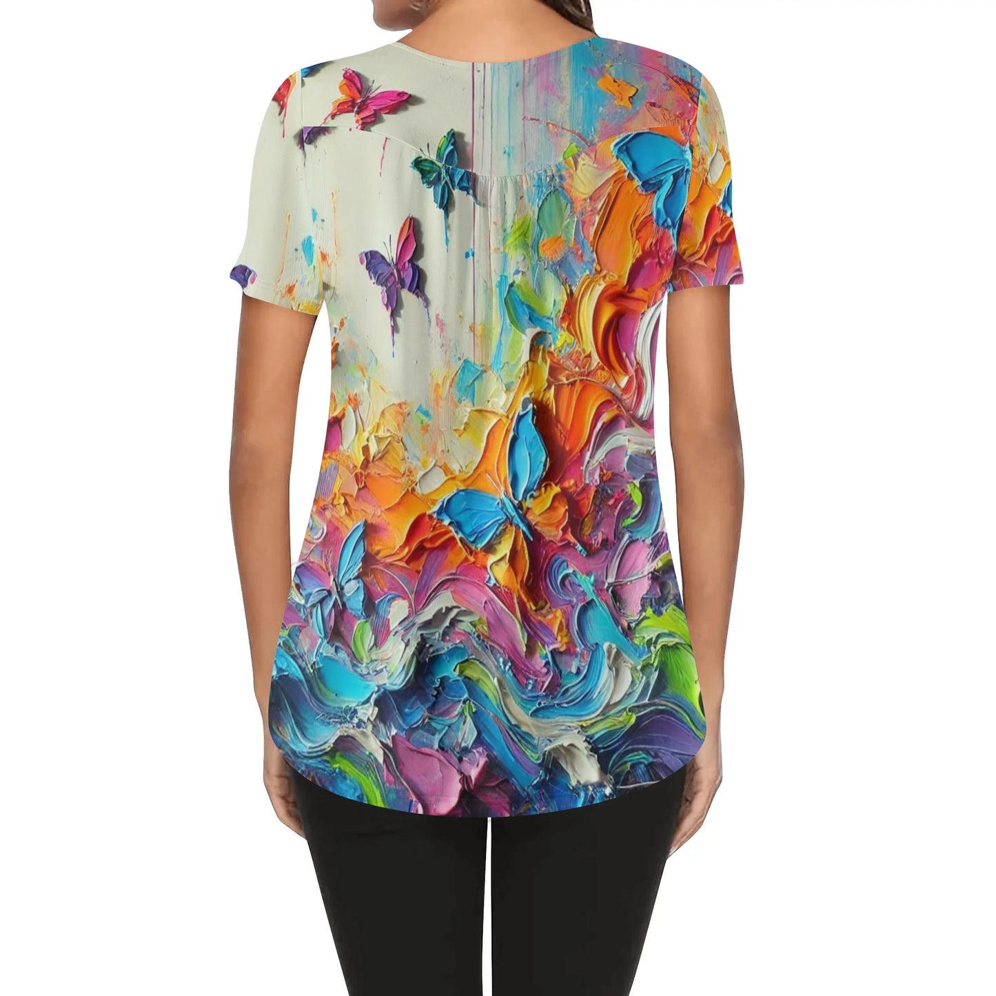 Scoop Neck Short Sleeve Loose Blouse "All Over Prints"