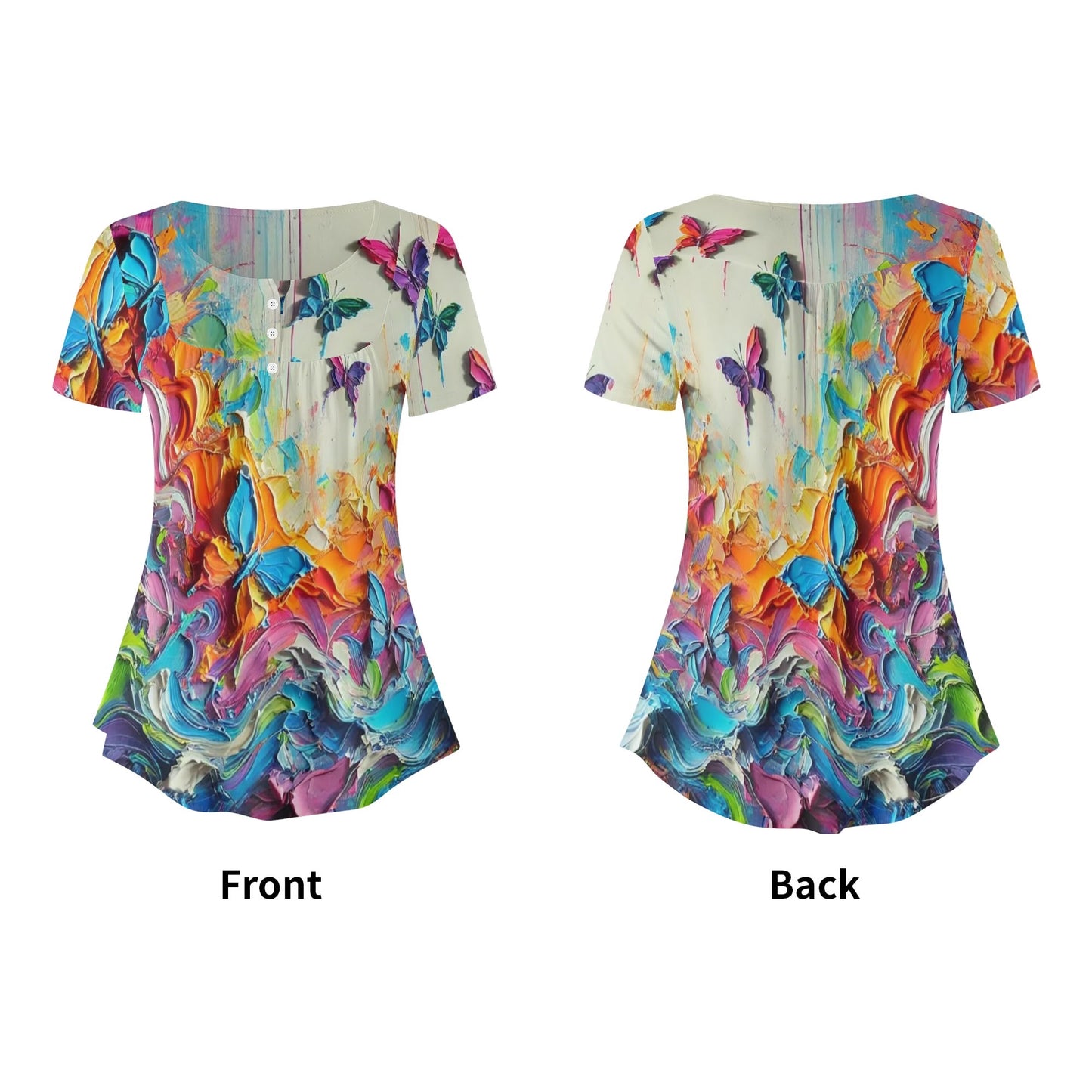 Scoop Neck Short Sleeve Loose Blouse "All Over Prints"