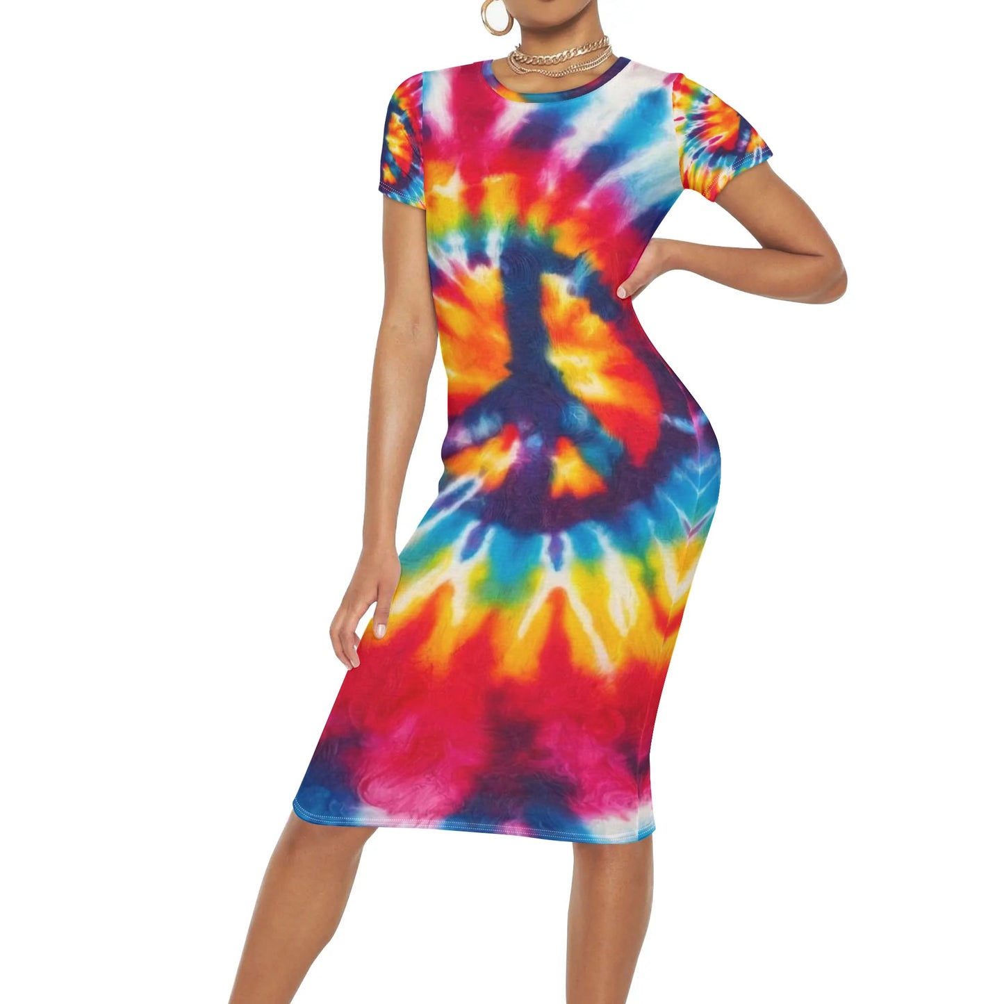 Short Sleeve 'All Over Print' Fitted Long T-Shirt Dress