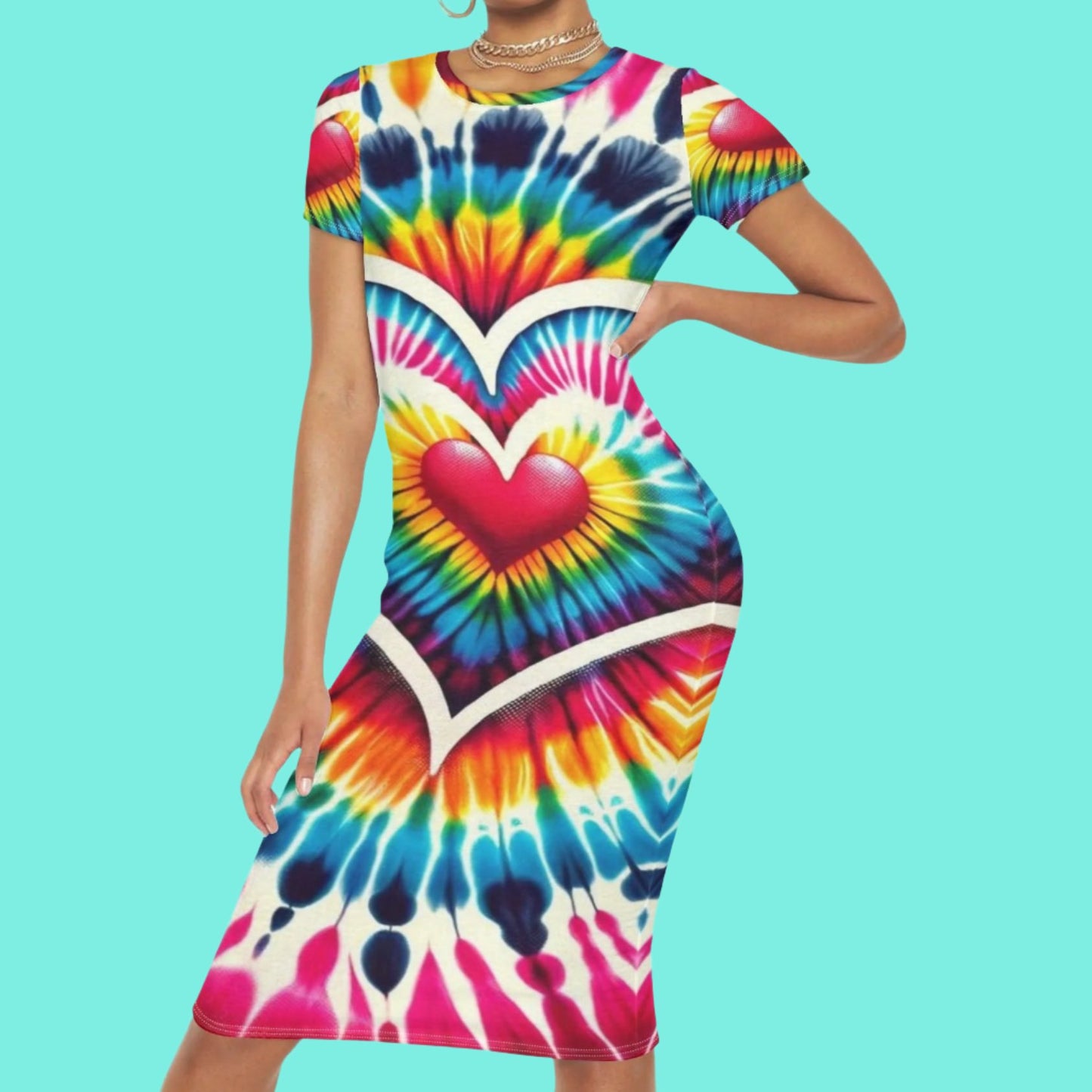 Short Sleeve 'All Over Print' Fitted Long T-Shirt Dress