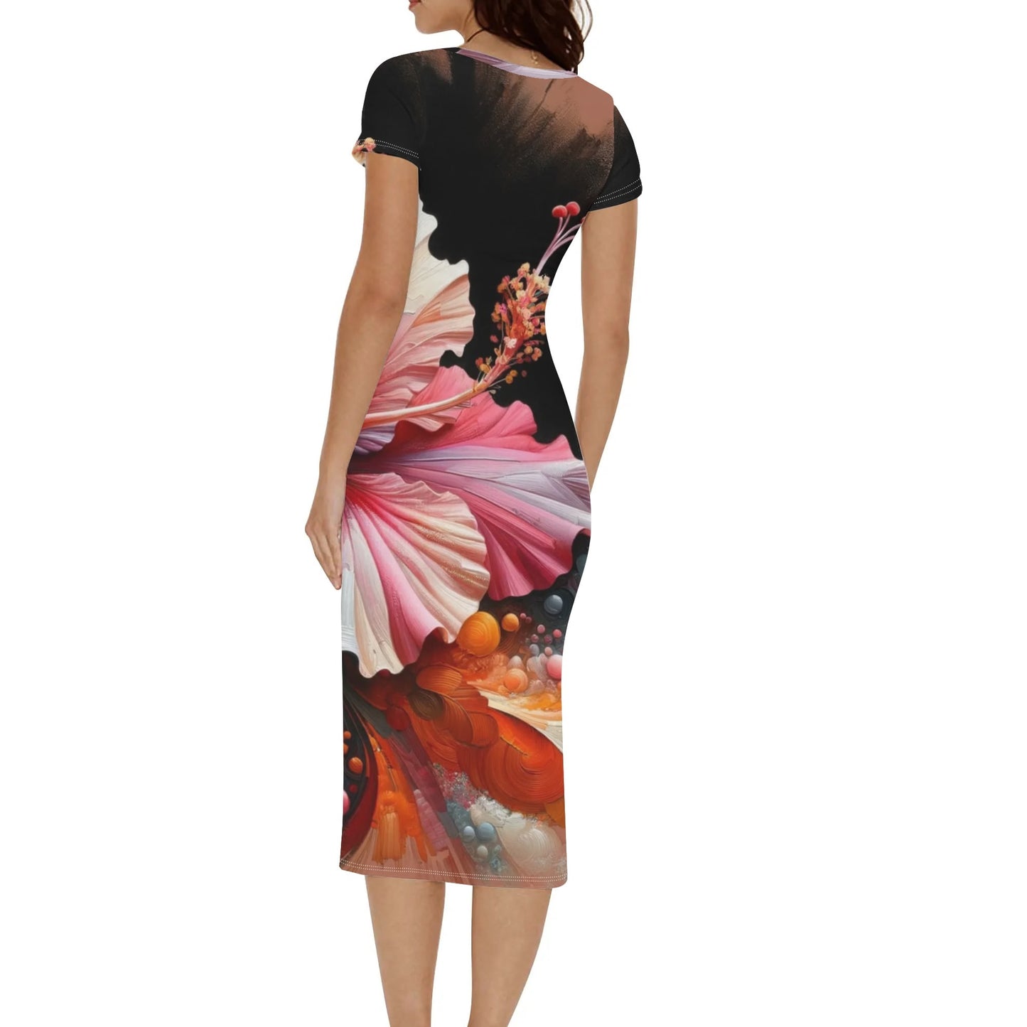 Short Sleeve 'All Over Print' Fitted Long T-Shirt Dress