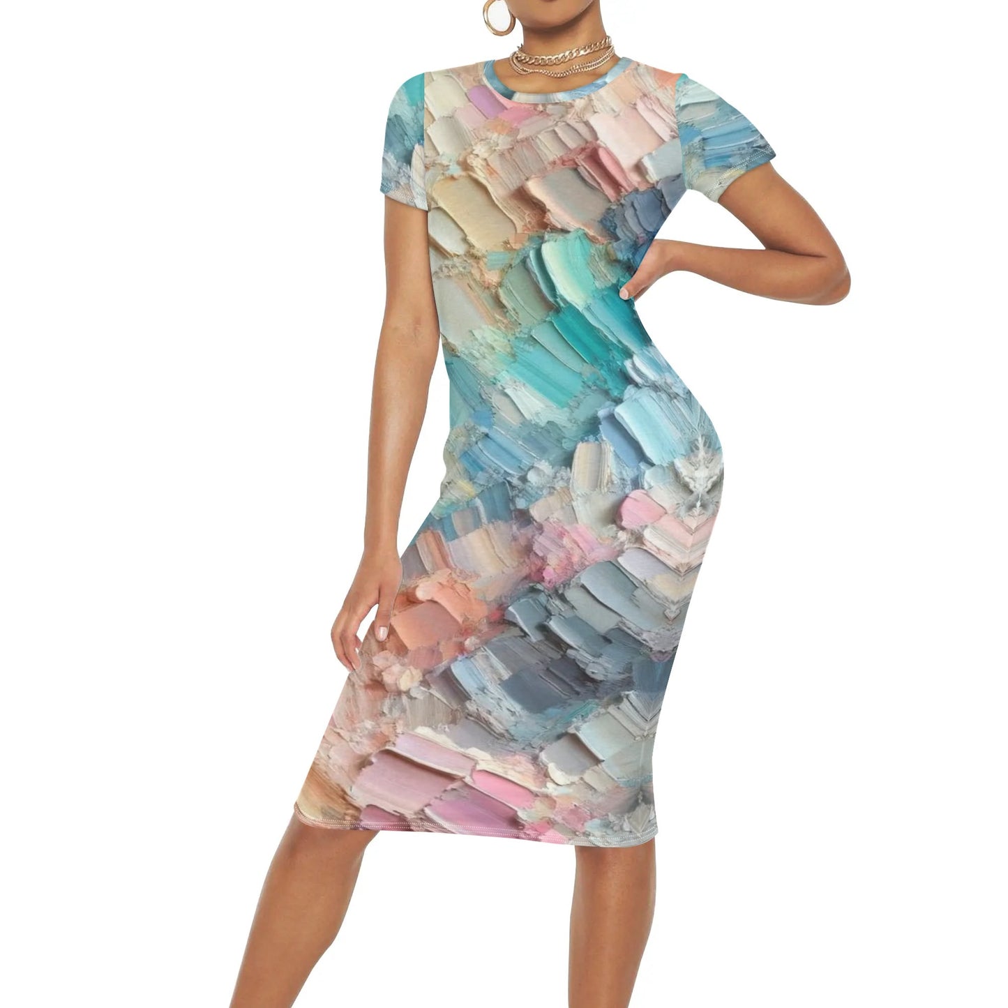 Short Sleeve 'All Over Print' Fitted Long T-Shirt Dress