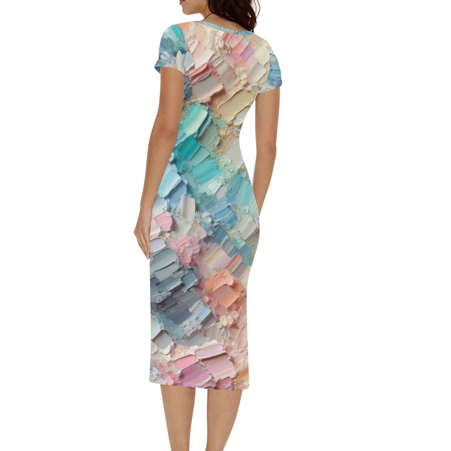 Short Sleeve 'All Over Print' Fitted Long T-Shirt Dress