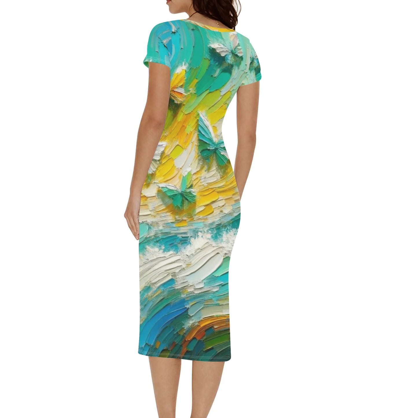 Short Sleeve 'All Over Print' Fitted Long T-Shirt Dress