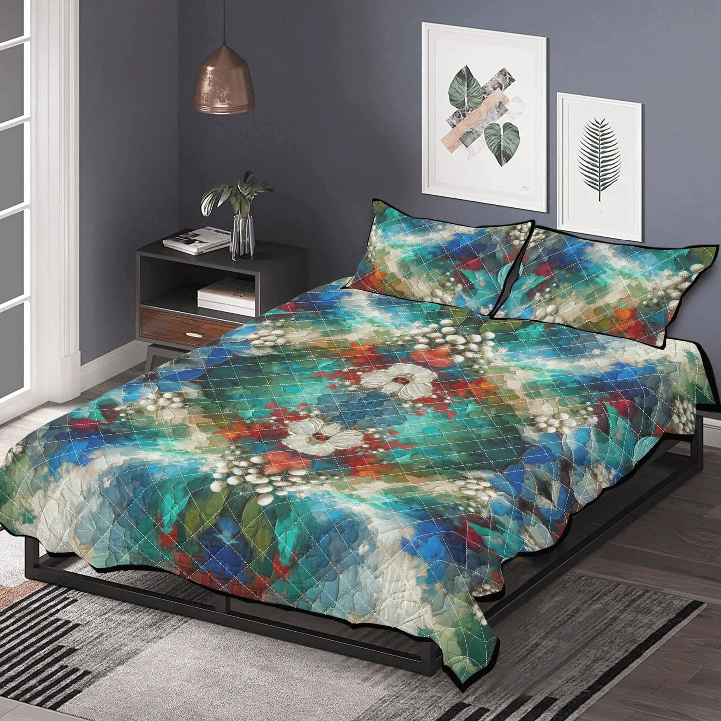 Quilt Bedding Set "Abstract Floral Print"