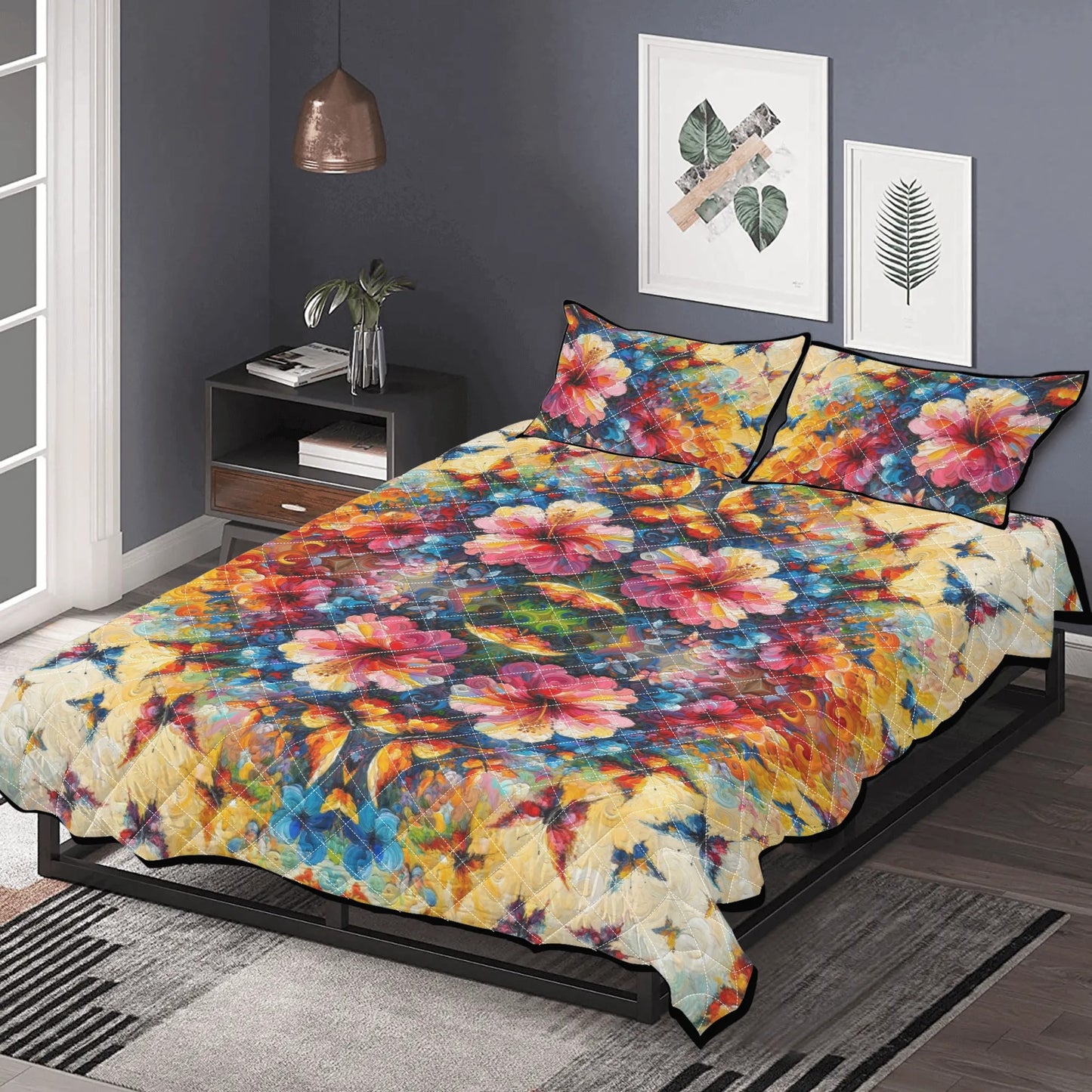 Quilt Bedding Set "Caribbean Floral Print"