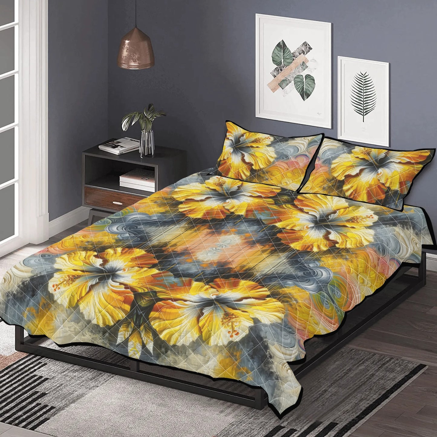 Quilt Bedding Set "Yellow Hibiscus"