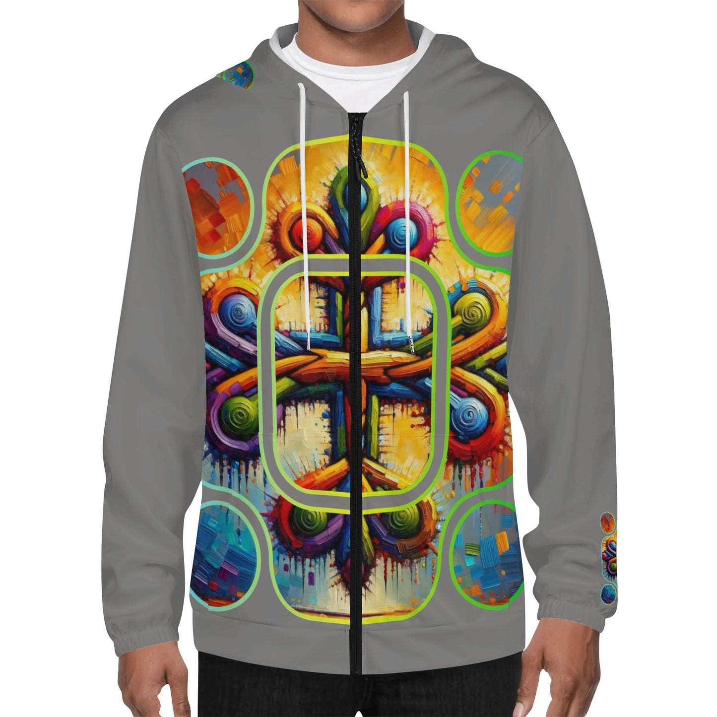 Mens Lightweight All Over Print Zip Hoodie "Unity"