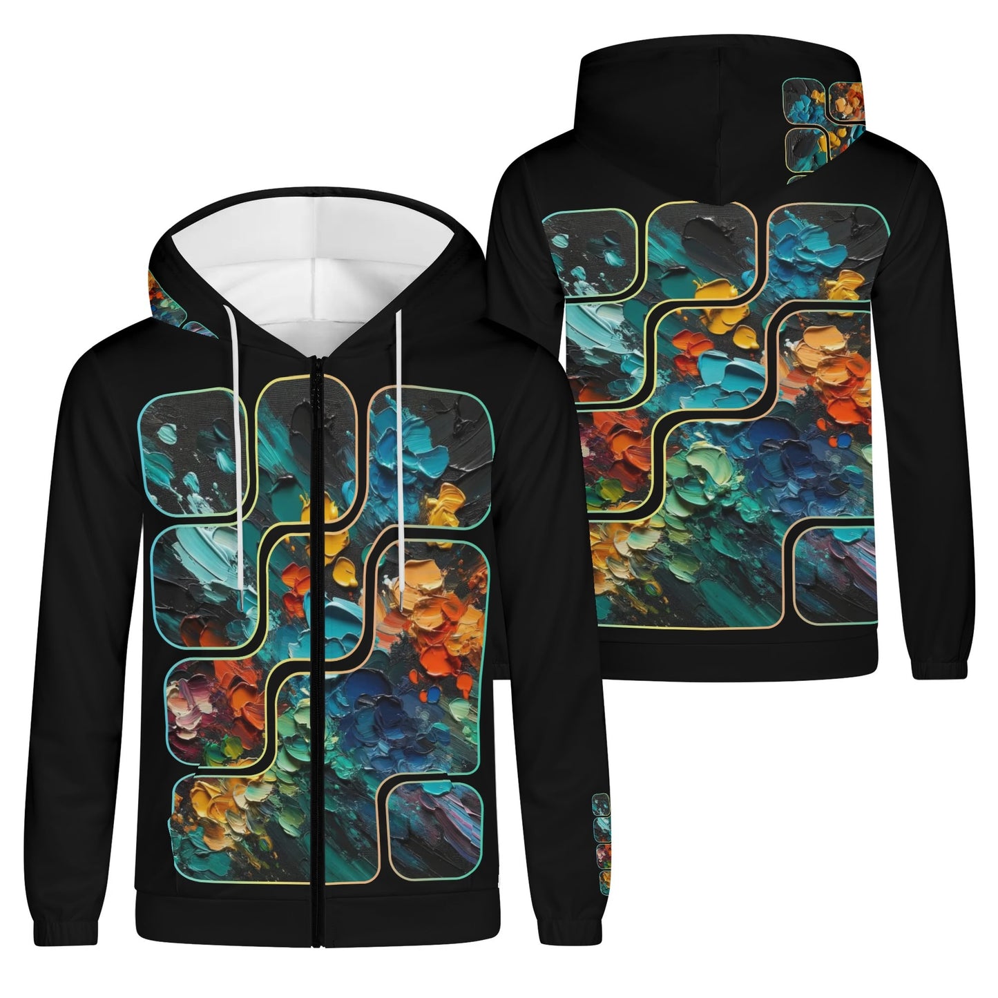 Mens Lightweight All Over Print Zip Hoodie "Abstract Paint Splatter"