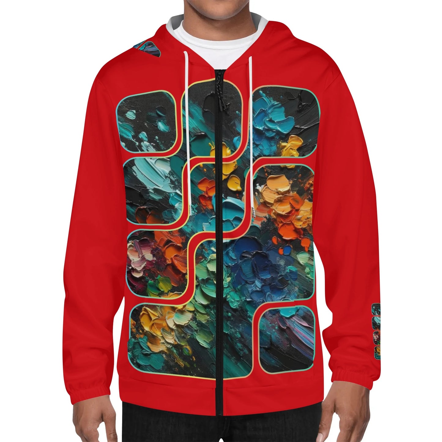 Mens Lightweight All Over Print Zip Hoodie "Abstract Paint Splatter"