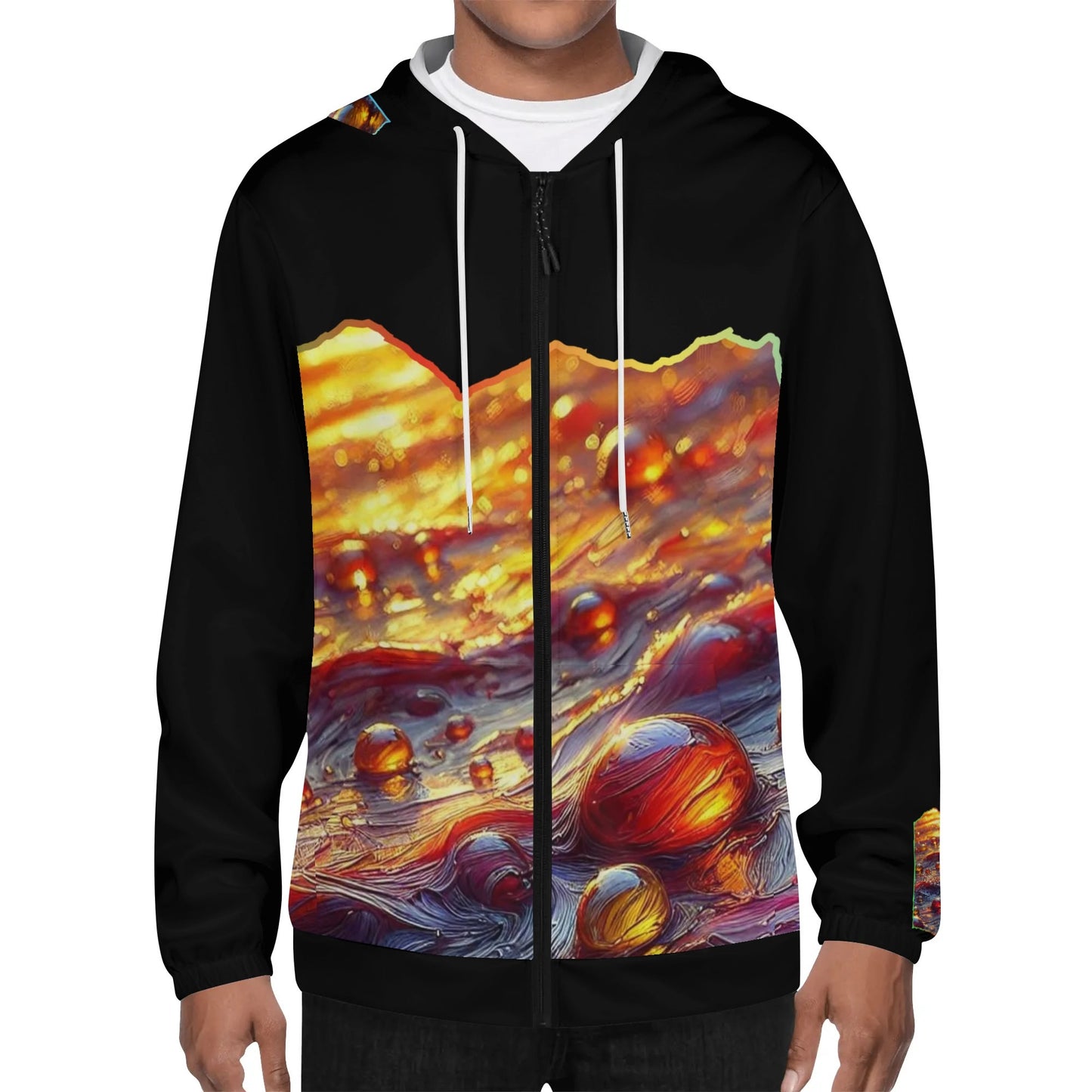 Mens Lightweight All Over Print Zip Hoodie "Flowing Water"