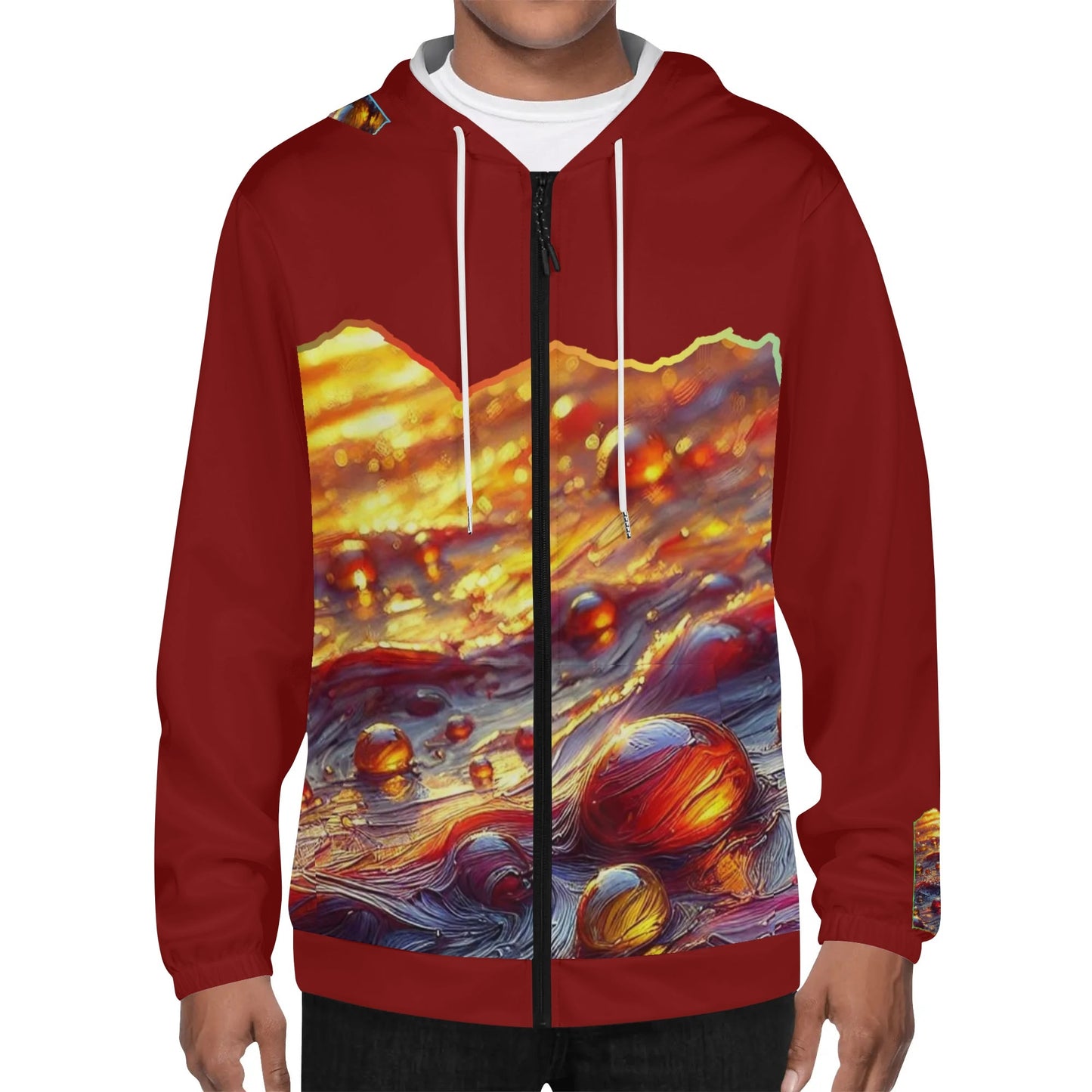 Mens Lightweight All Over Print Zip Hoodie "Flowing Water"