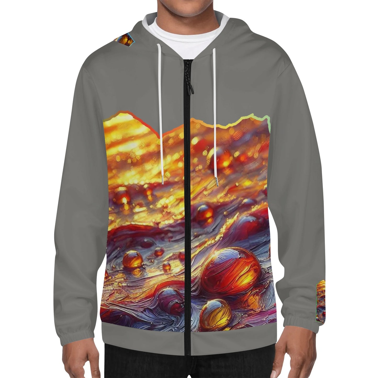 Mens Lightweight All Over Print Zip Hoodie "Flowing Water"