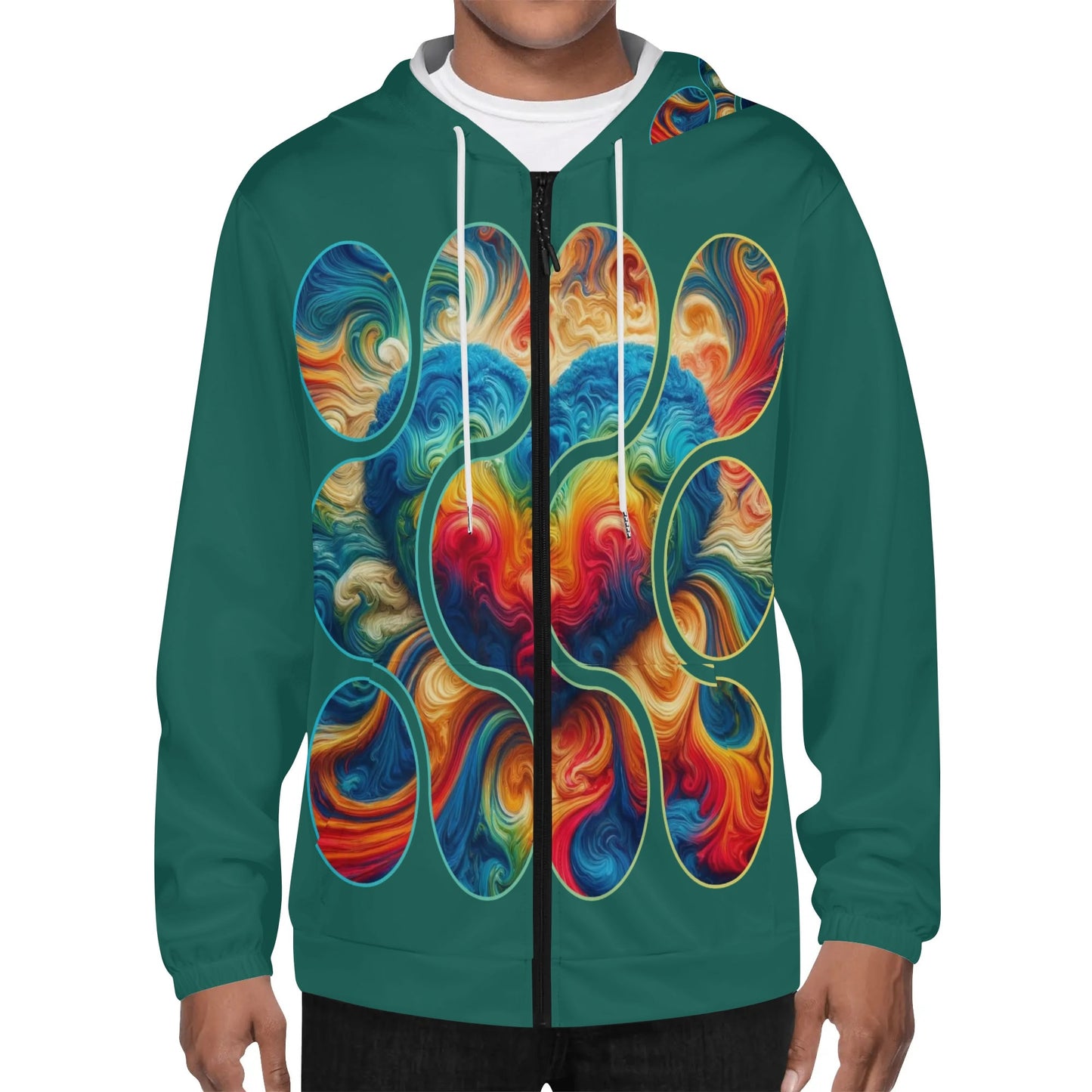 Mens Lightweight All Over Print Zip Hoodie "Love"