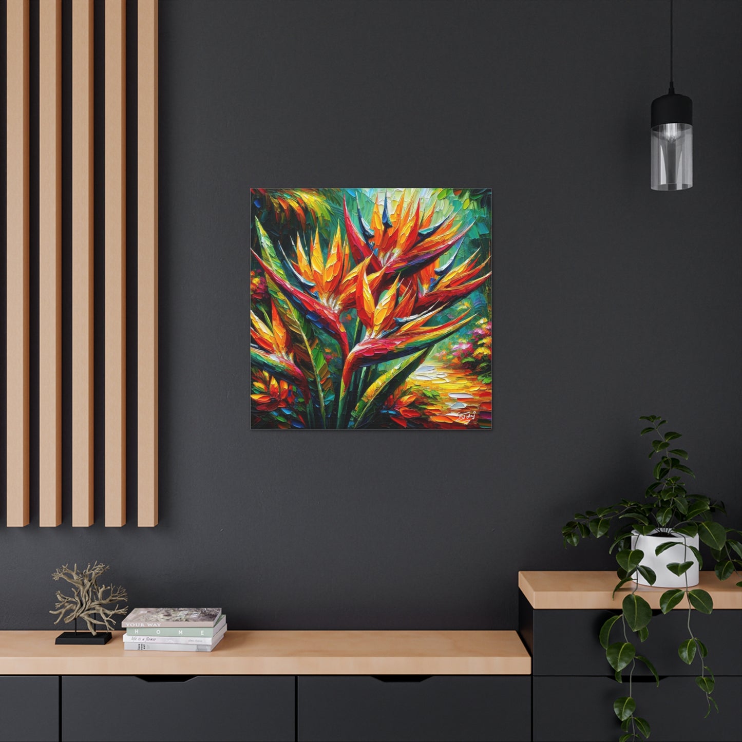 Art Print of Tropical Flower Garden, Oil Finish, West Indian Art, Canvas Gallery Wraps