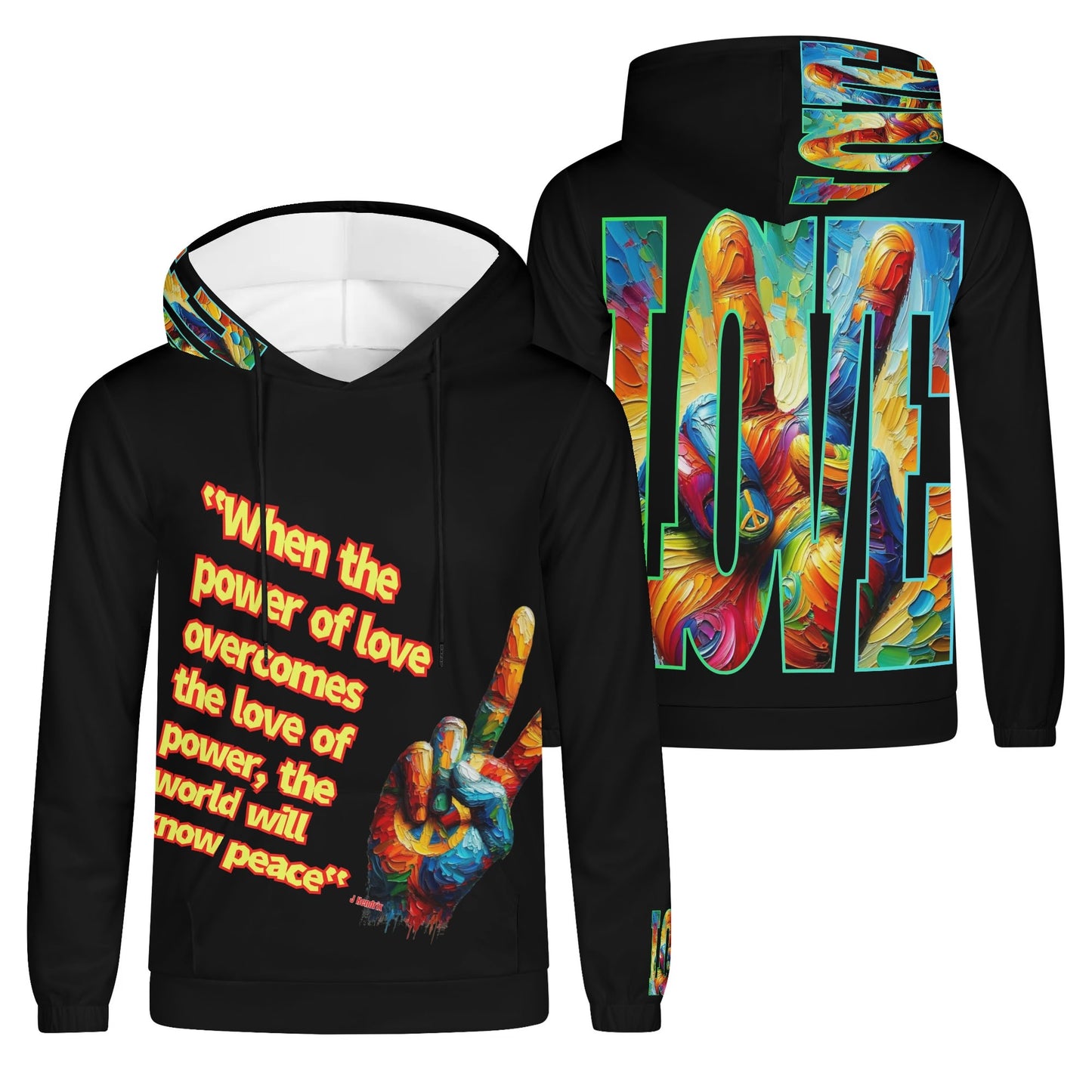 Mens Lightweight All Over Print Hoodie "Power of Love & Peace"