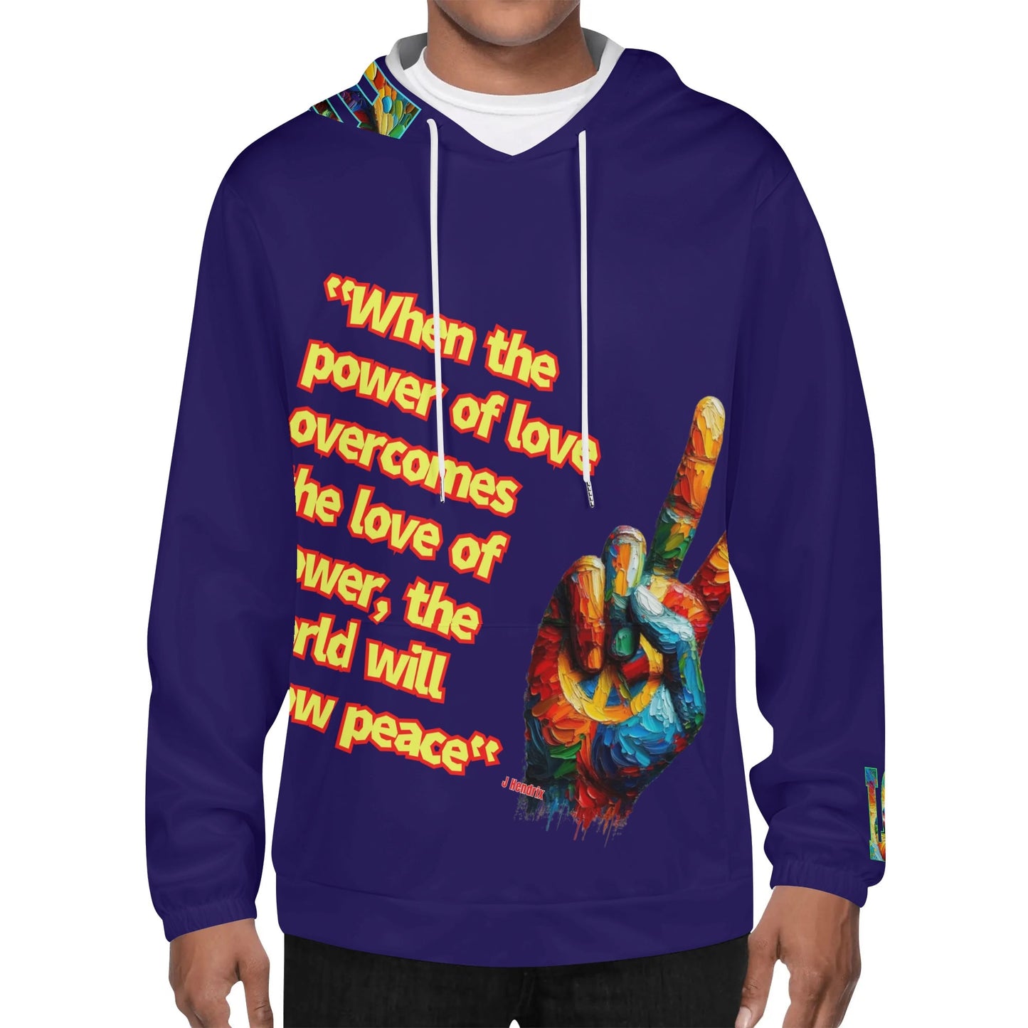 Mens Lightweight All Over Print Hoodie "Power of Love & Peace"