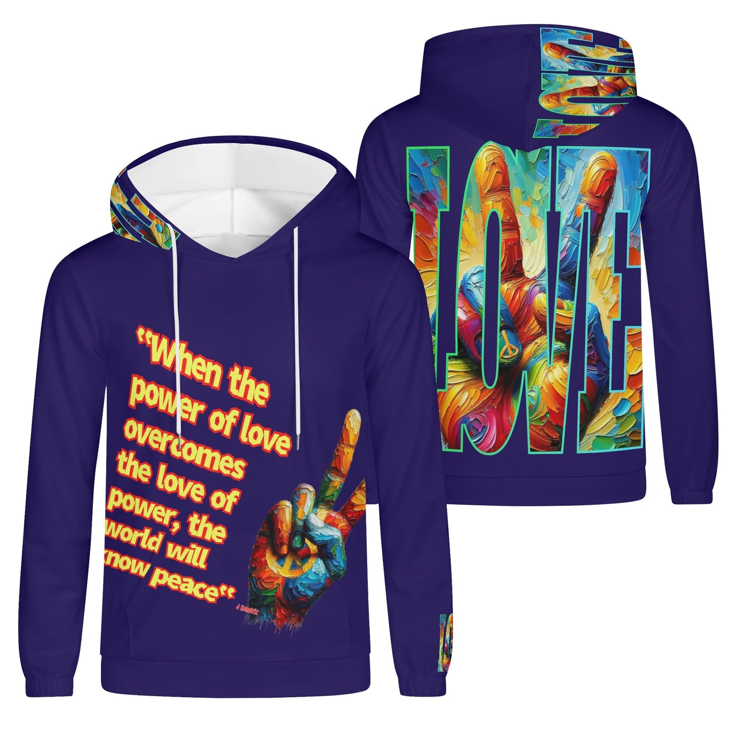 Mens Lightweight All Over Print Hoodie "Power of Love & Peace"