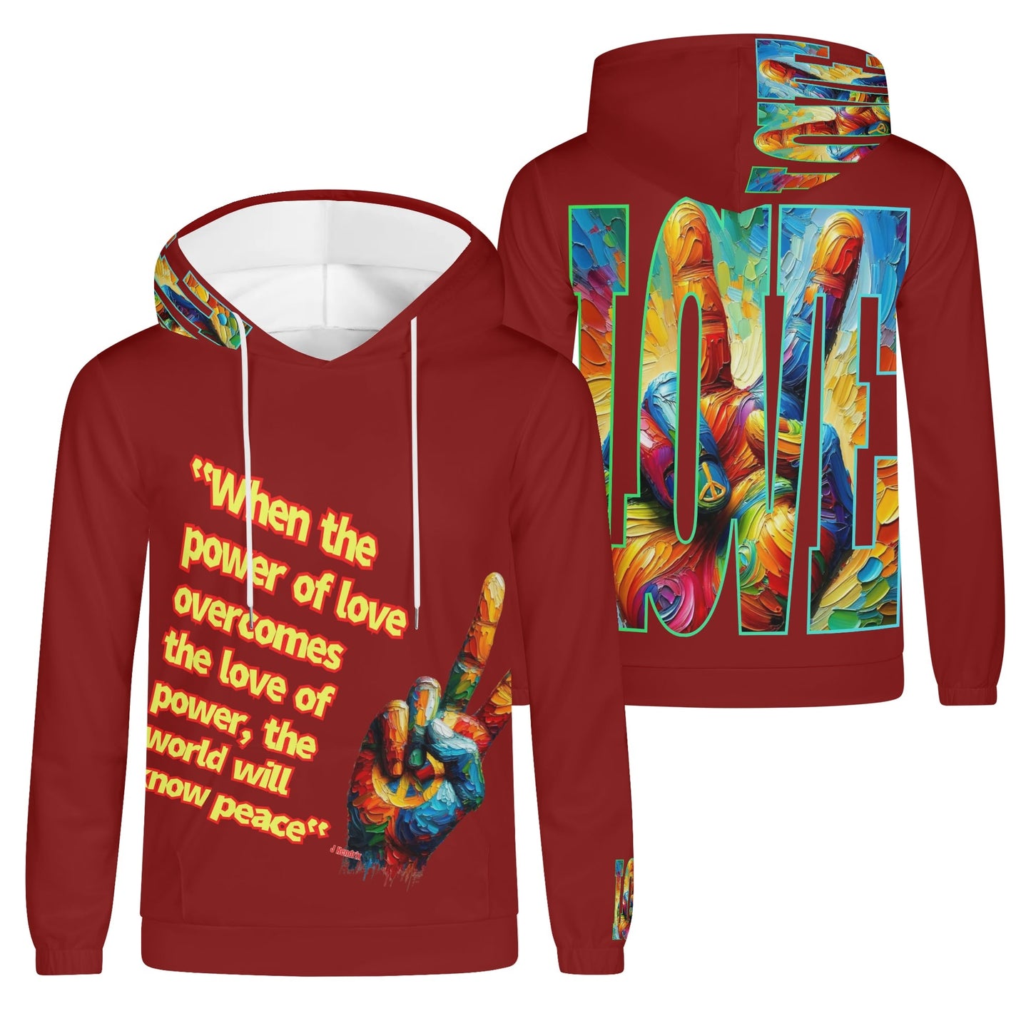 Mens Lightweight All Over Print Hoodie "Power of Love & Peace"