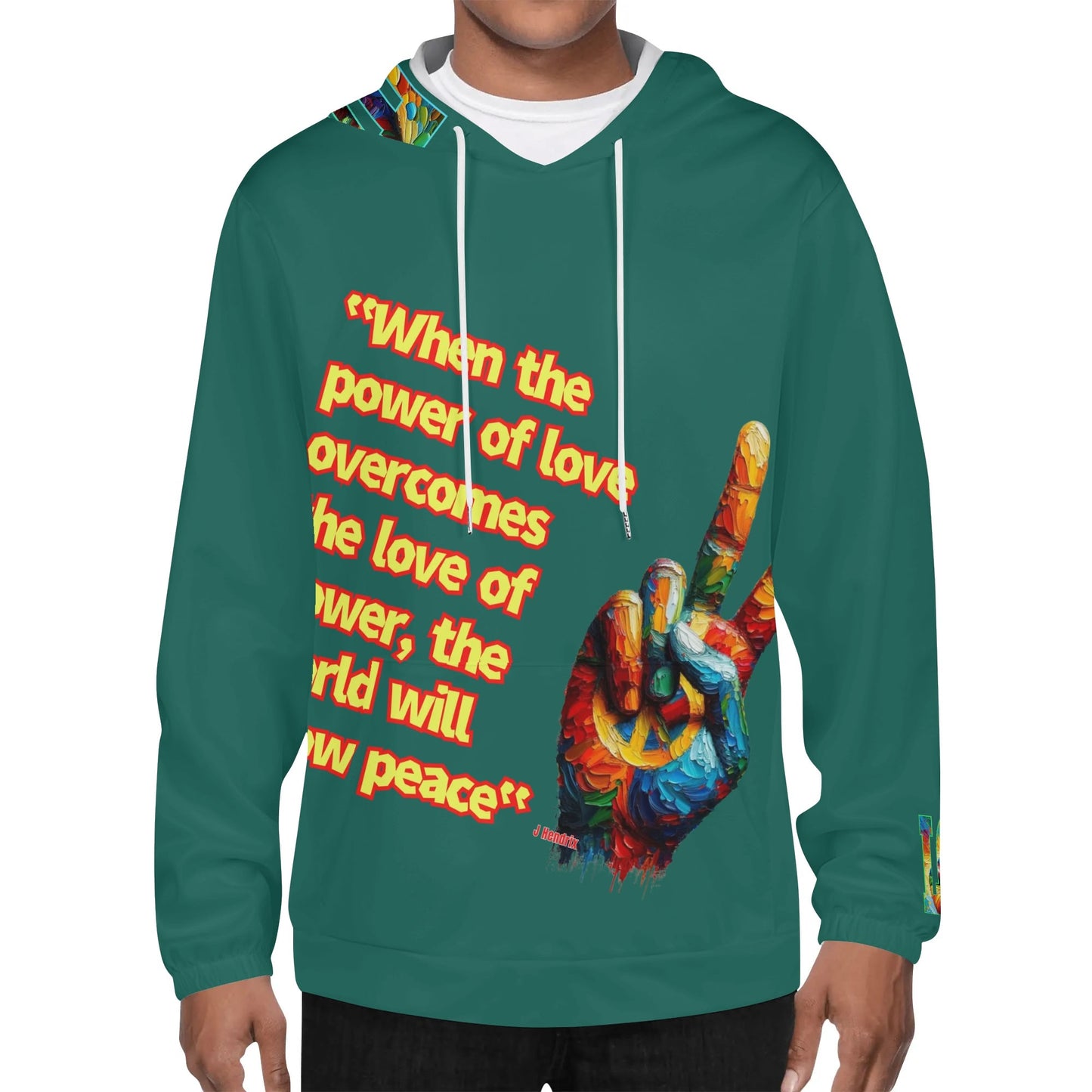 Mens Lightweight All Over Print Hoodie "Power of Love & Peace"